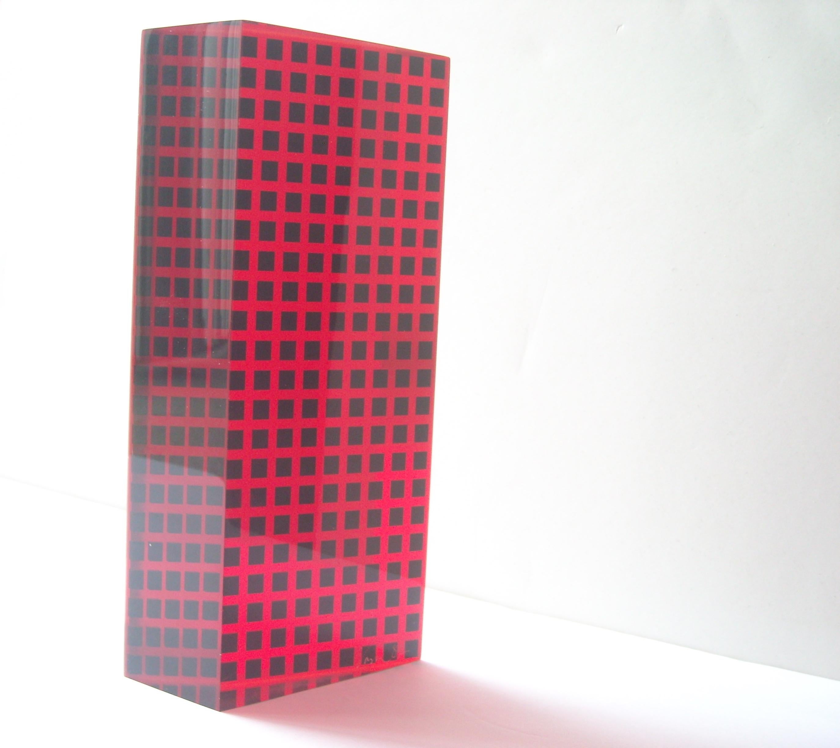 Nice geometric/abstract Vasa acrylic sculpture, signed and dated as shown.