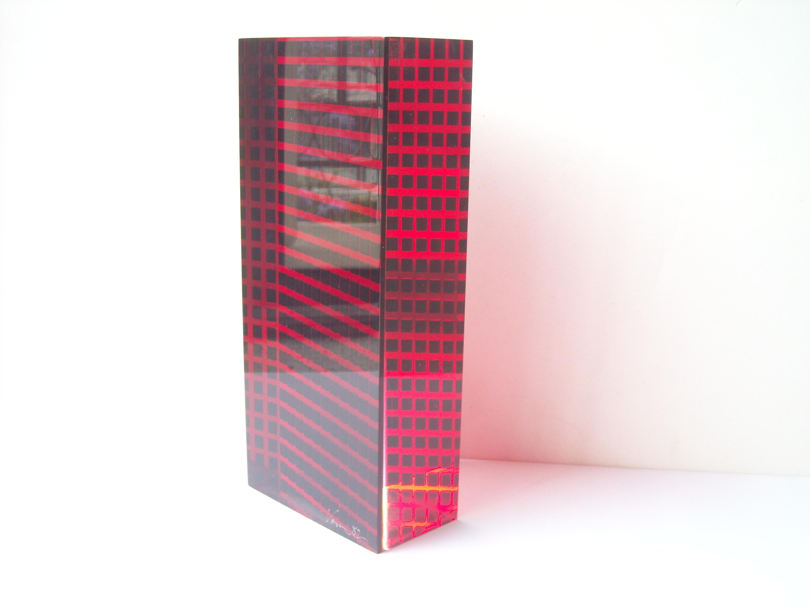 Velizar Mihich Vasa Acrylic Sculpture Column, Signed, Dated 1982 In Good Condition For Sale In Los Angeles, CA