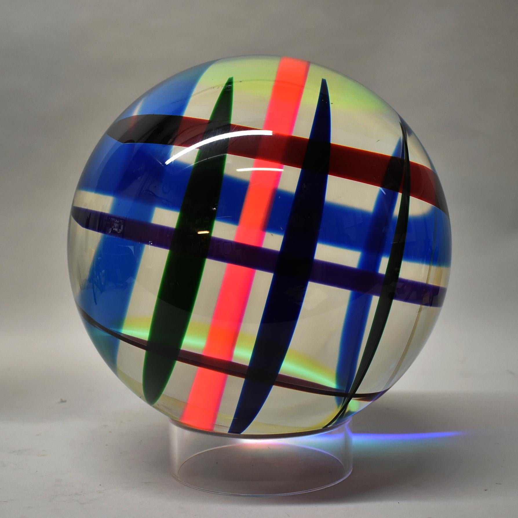 Velizar Vasa Mihich Multi Colored Sculpture Acrylic Sphere Signed 1993 4