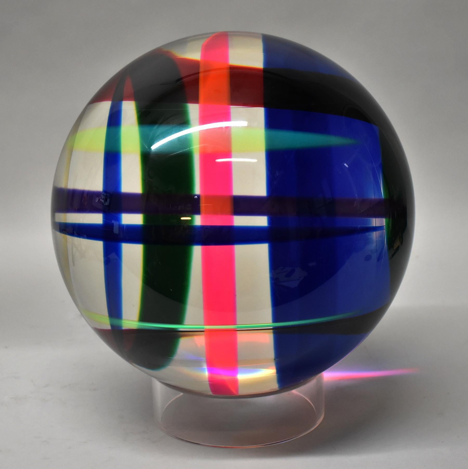 Original acrylic multi colored sphere by Velizar Vasa Mihich signed and dated 1993. 12