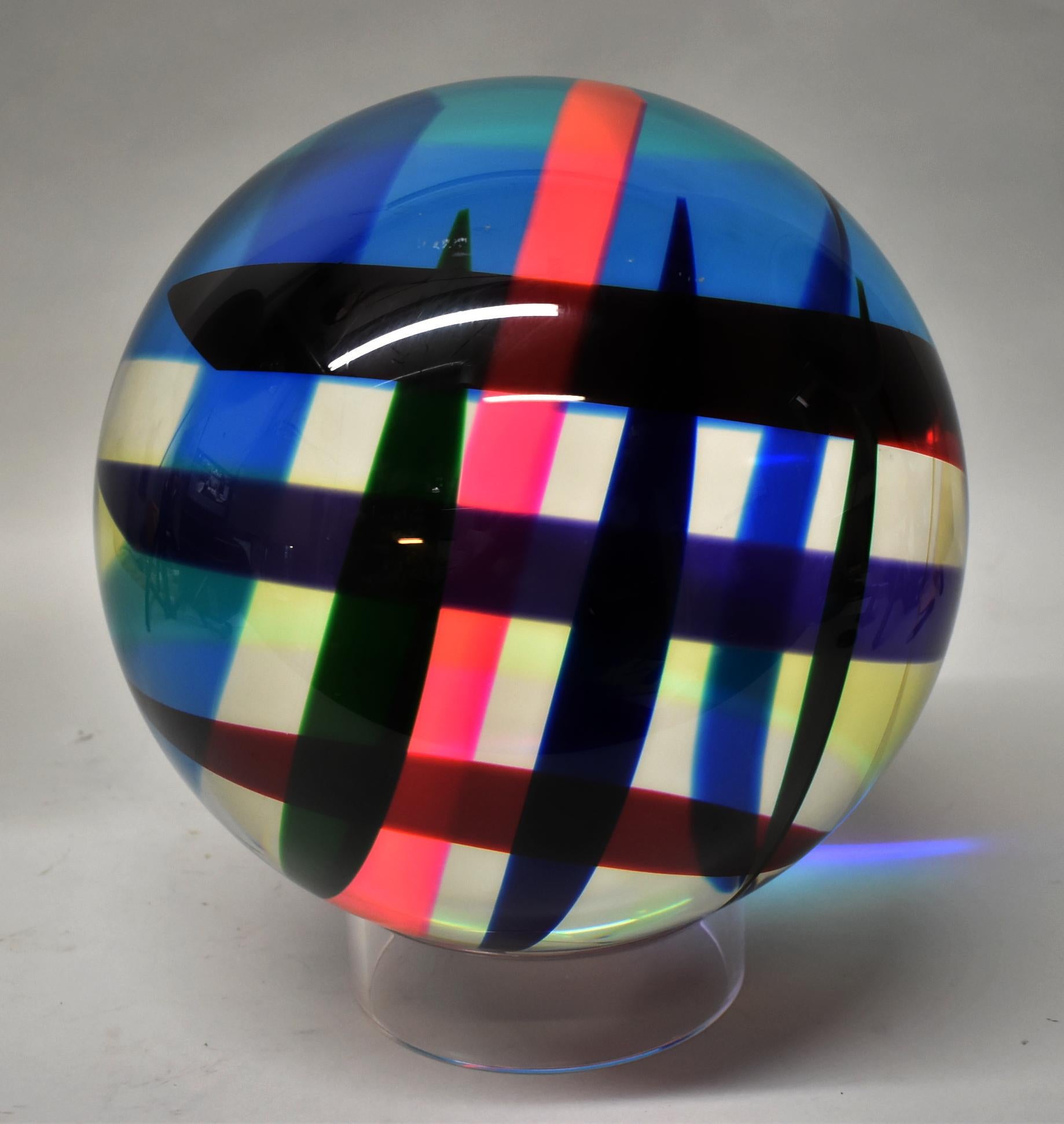 Modern Velizar Vasa Mihich Multi Colored Sculpture Acrylic Sphere Signed 1993