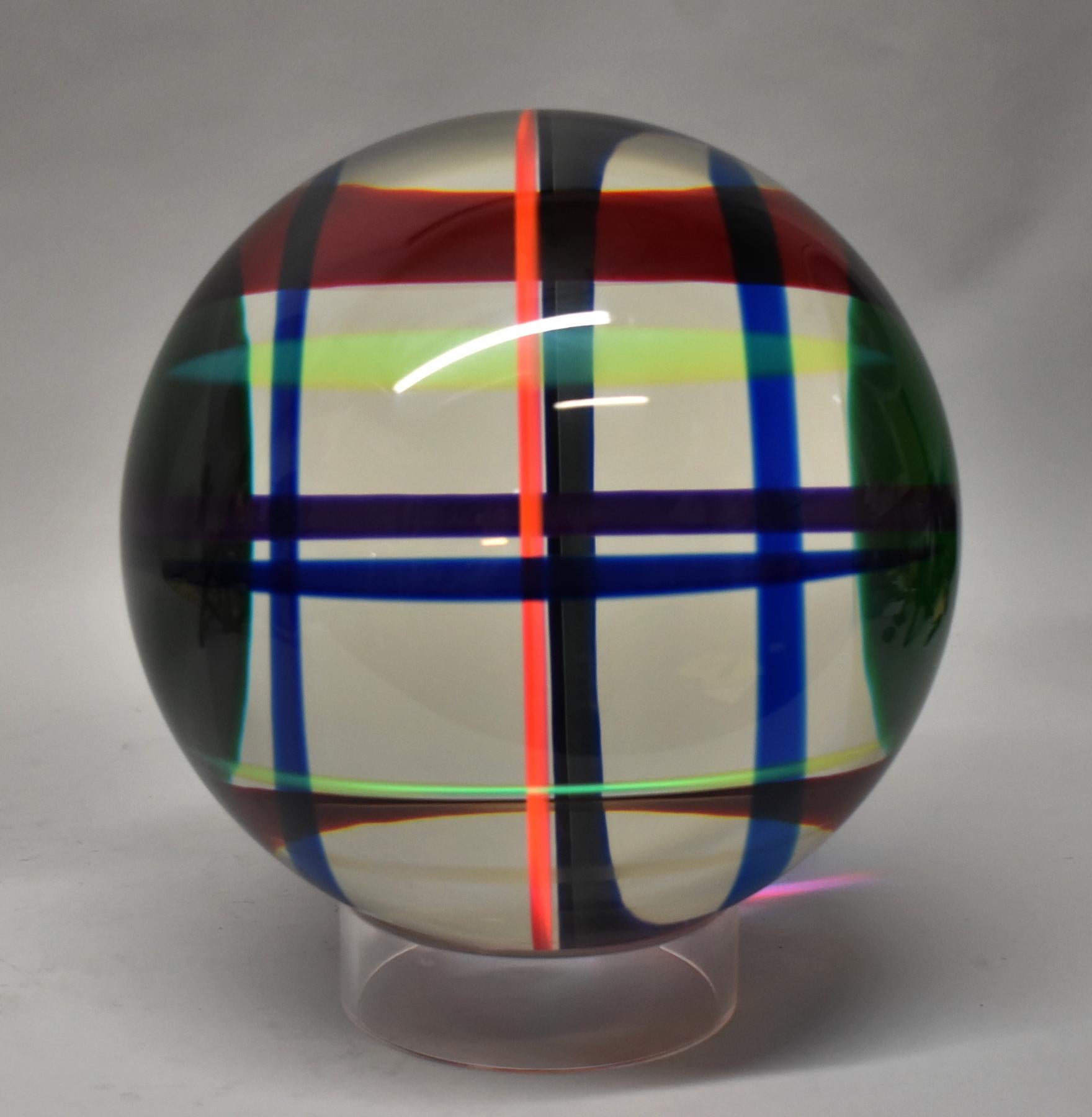 North American Velizar Vasa Mihich Multi Colored Sculpture Acrylic Sphere Signed 1993
