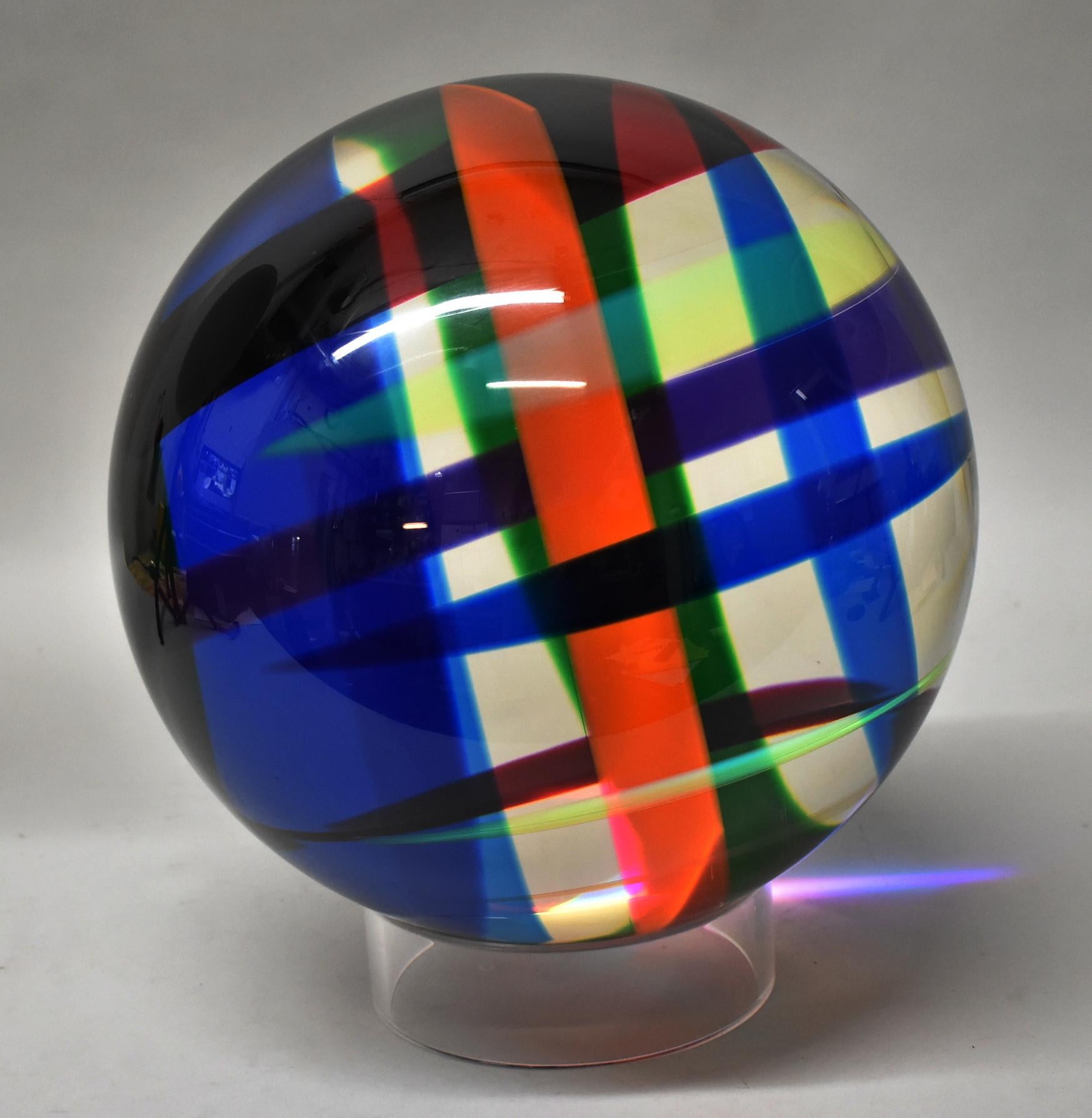 Velizar Vasa Mihich Multi Colored Sculpture Acrylic Sphere Signed 1993 In Good Condition In Toledo, OH