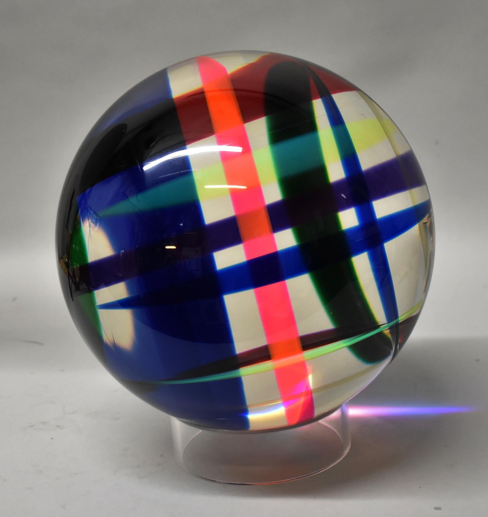 Late 20th Century Velizar Vasa Mihich Multi Colored Sculpture Acrylic Sphere Signed 1993
