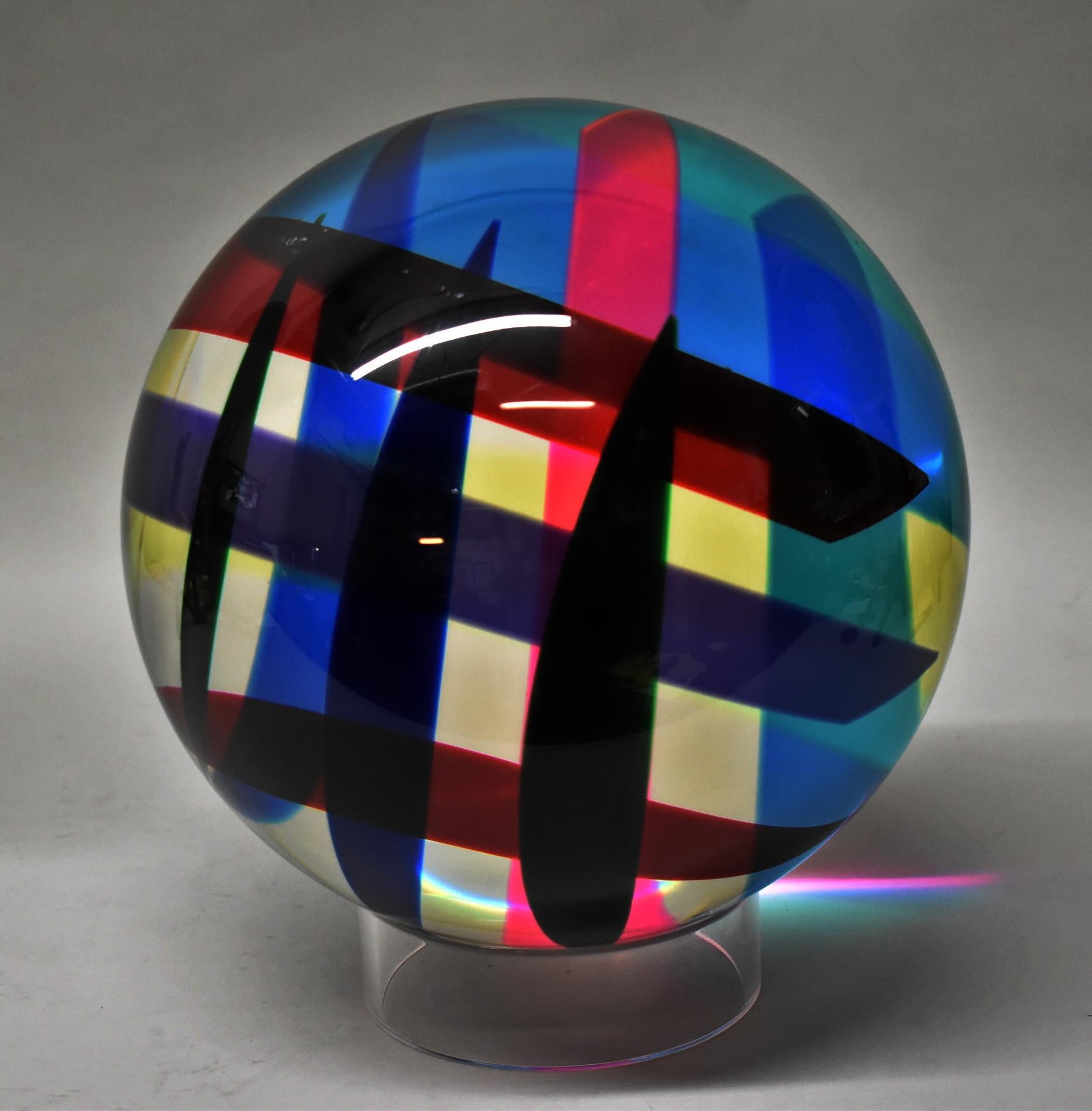 Velizar Vasa Mihich Multi Colored Sculpture Acrylic Sphere Signed 1993 3