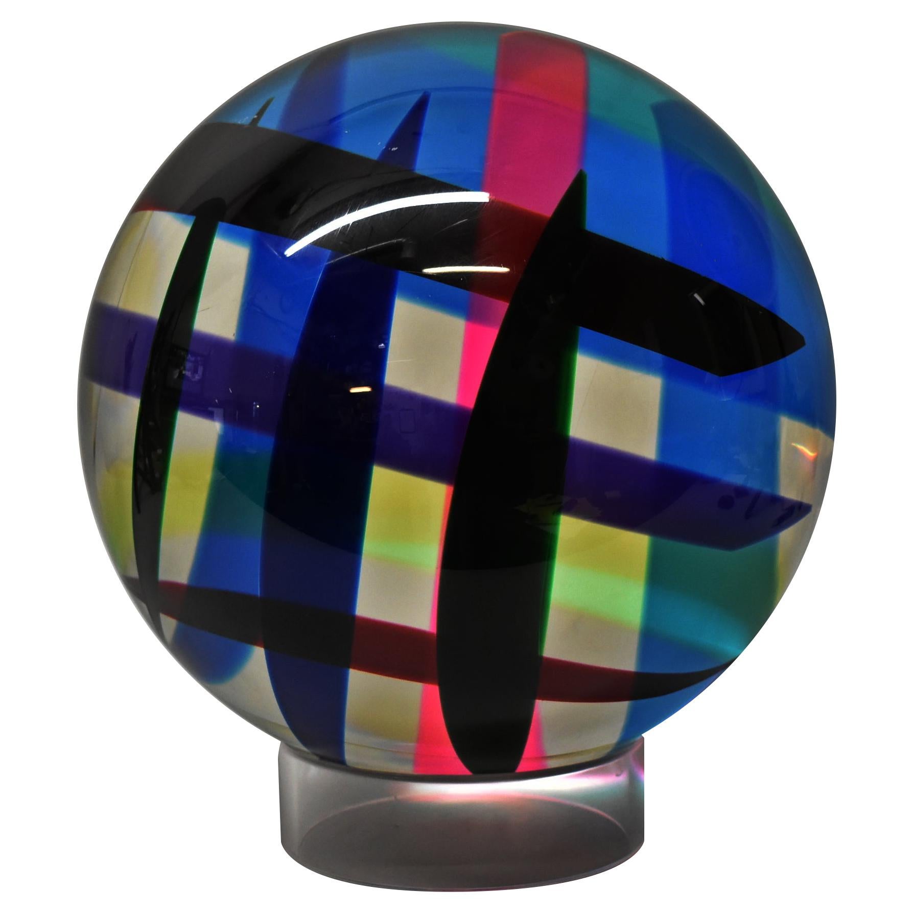 Velizar Vasa Mihich Multi Colored Sculpture Acrylic Sphere Signed 1993