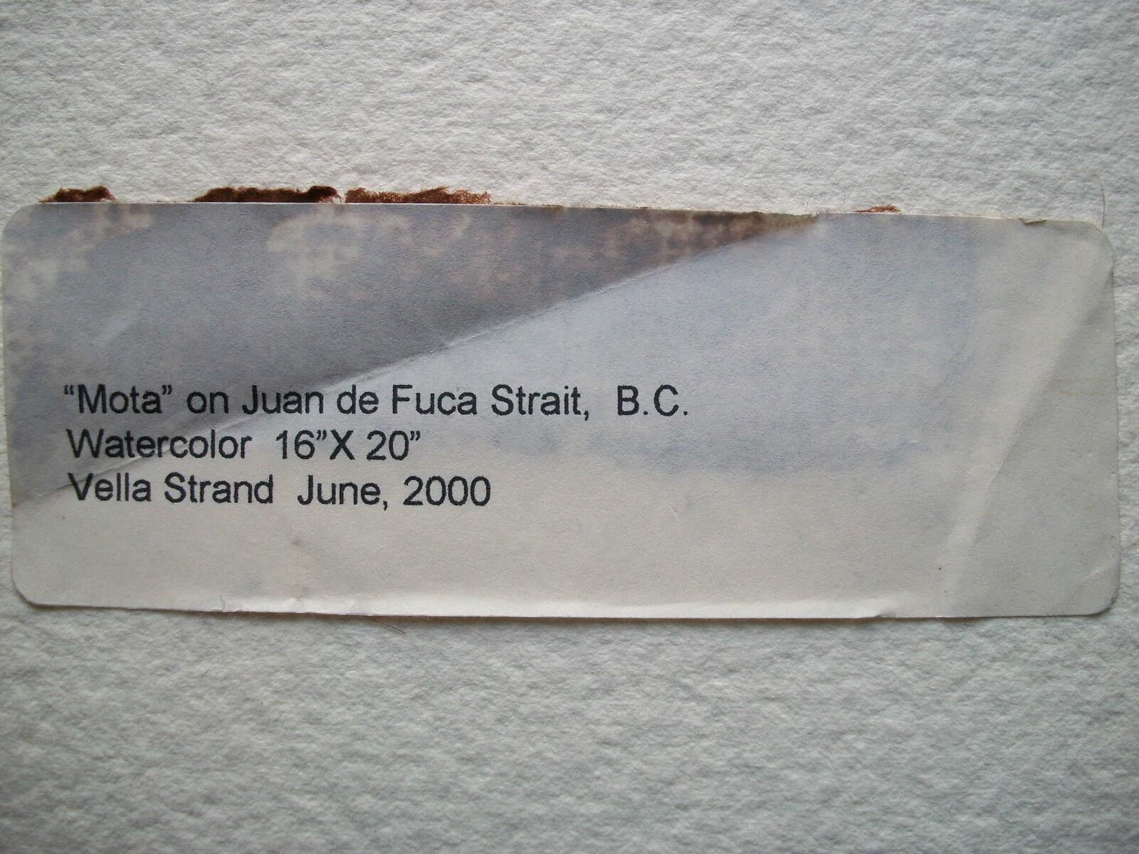 VELLA STRAND - 'Mota on Juan de Fuca Strait' - Watercolor - Canada - Circa 2000 In Good Condition For Sale In Chatham, ON