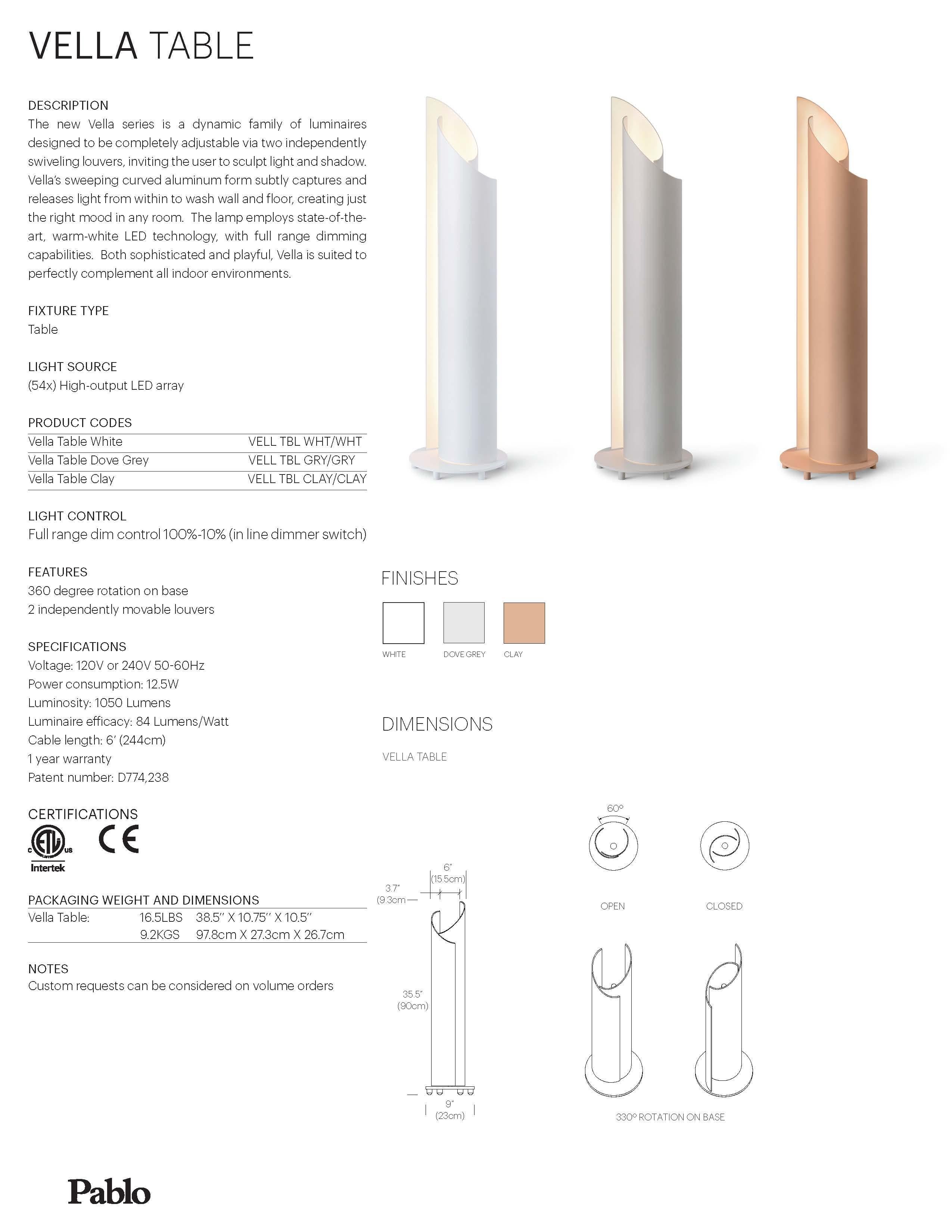 Modern Vella Table Lamp in White by Pablo Designs