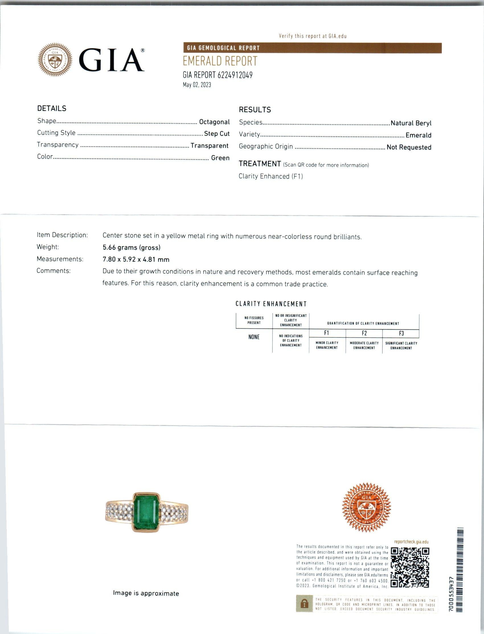Vellmar Verlobungsring aus Gelbgold mit GIA-zertifiziertem 1,63 Karat Smaragd und Diamant im Zustand „Gut“ im Angebot in Stamford, CT
