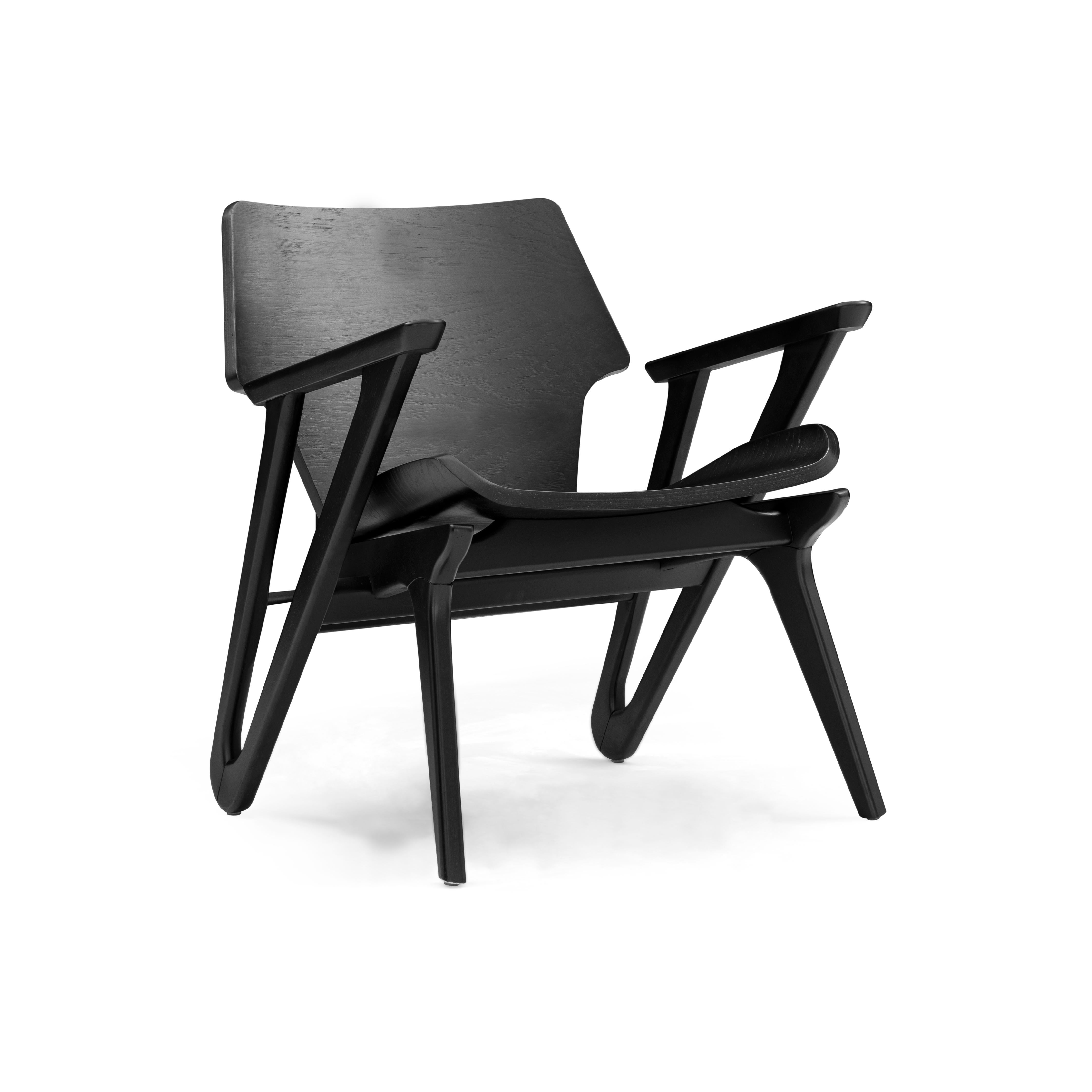 Contemporary Velo Armchair with Shaped Seat and Shaped Back in Black Wood Finish For Sale