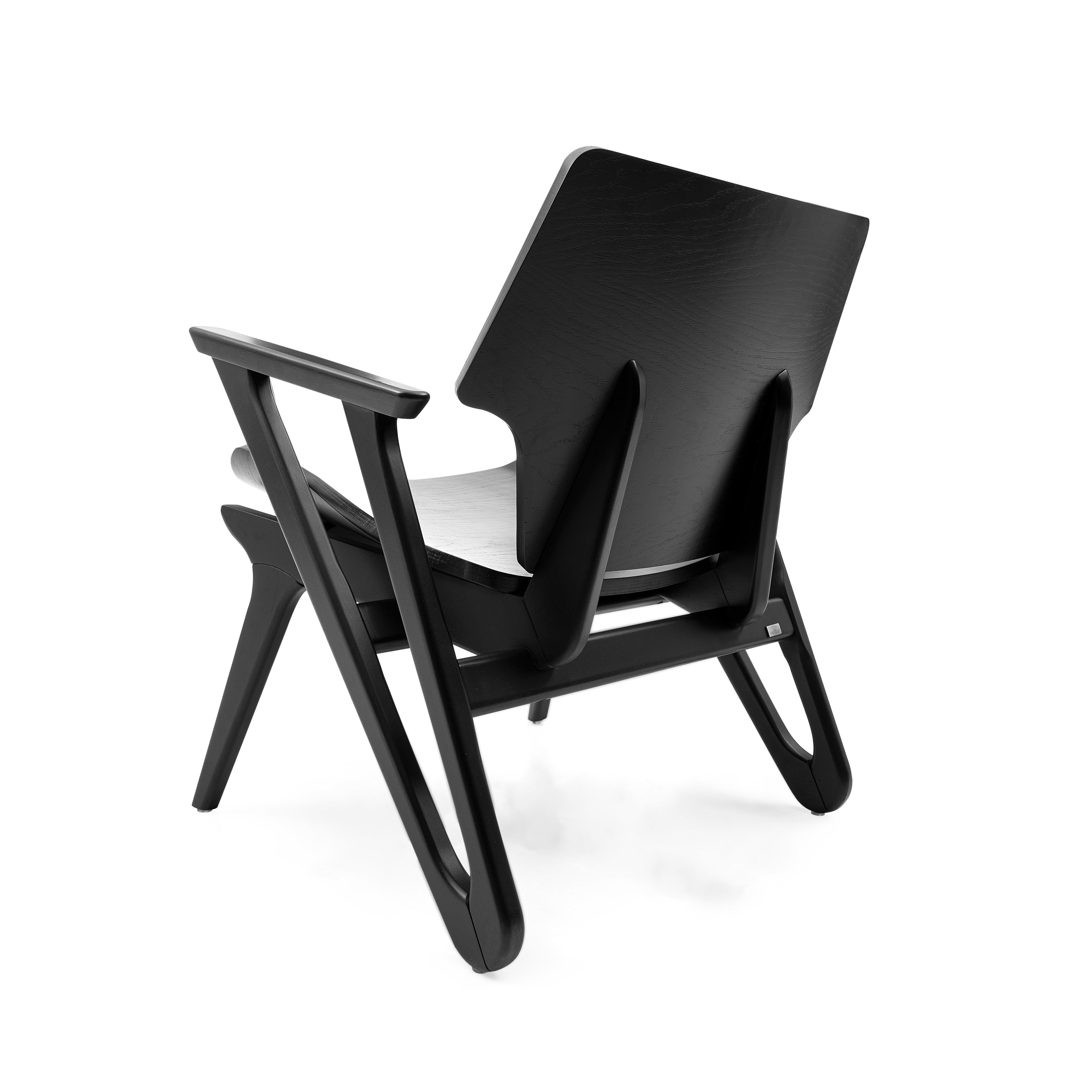 Velo Armchair with Shaped Seat and Shaped Back in Black Wood Finish For Sale 1
