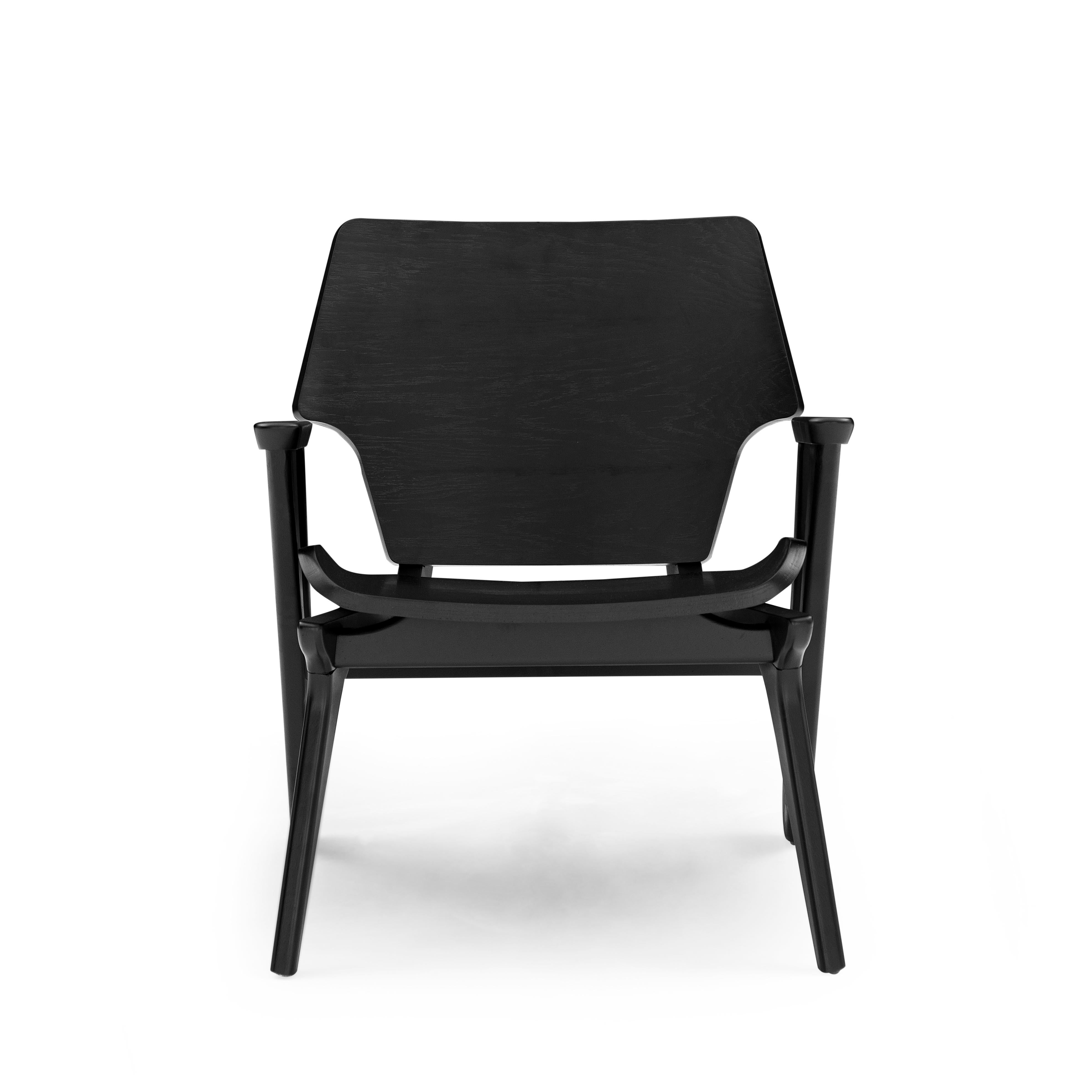 Velo Armchair with Shaped Seat and Shaped Back in Black Wood Finish For Sale 2