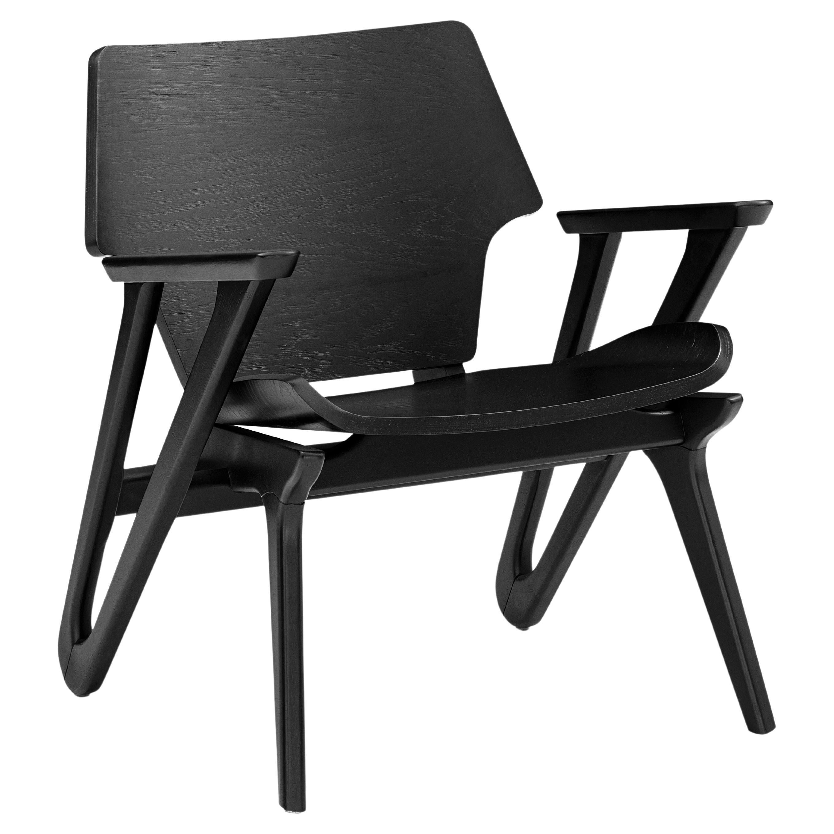 Velo Armchair with Shaped Seat and Shaped Back in Black Wood Finish For Sale
