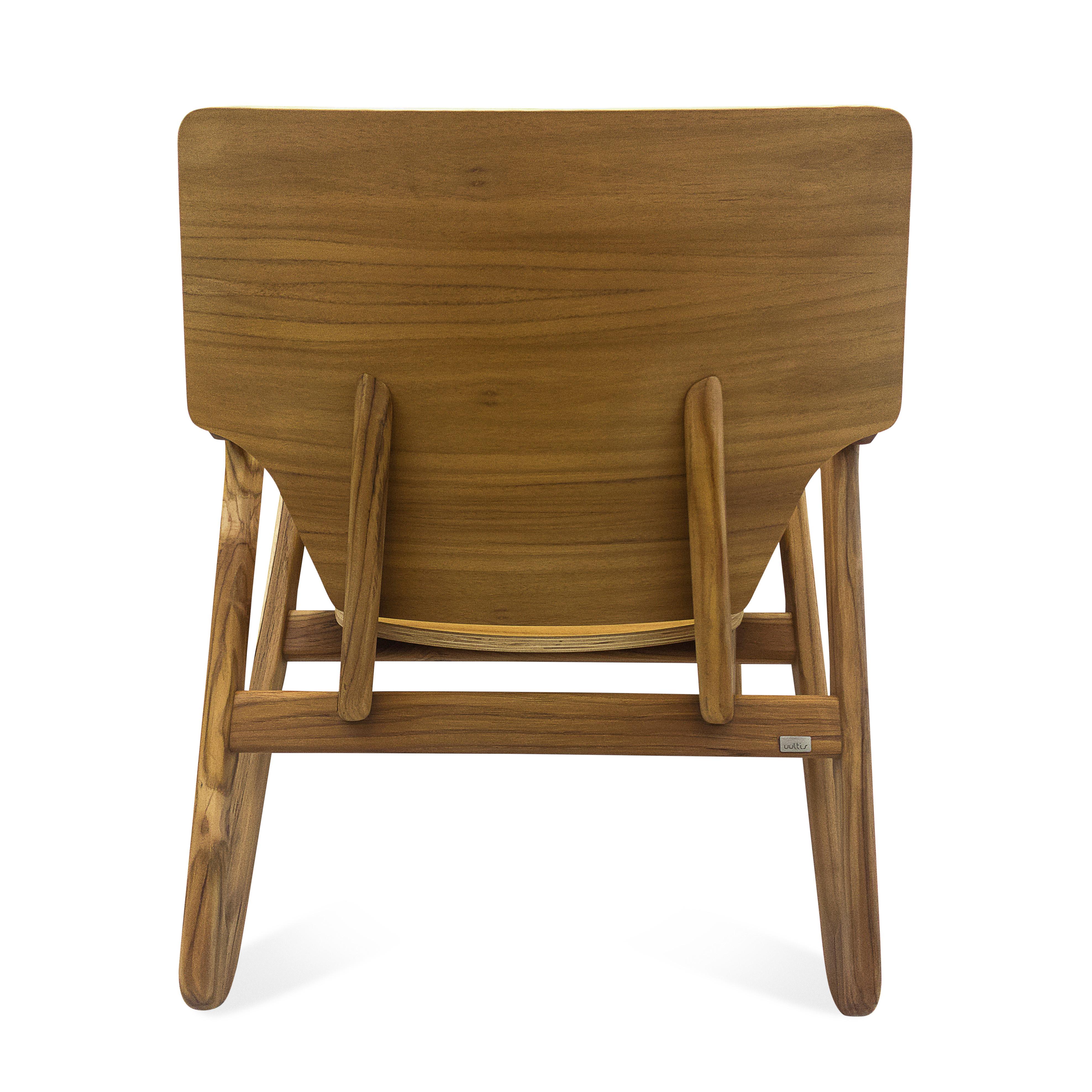 Velo Armchair with Shaped Seat and Shaped Back in Teak Wood Finish For Sale 5
