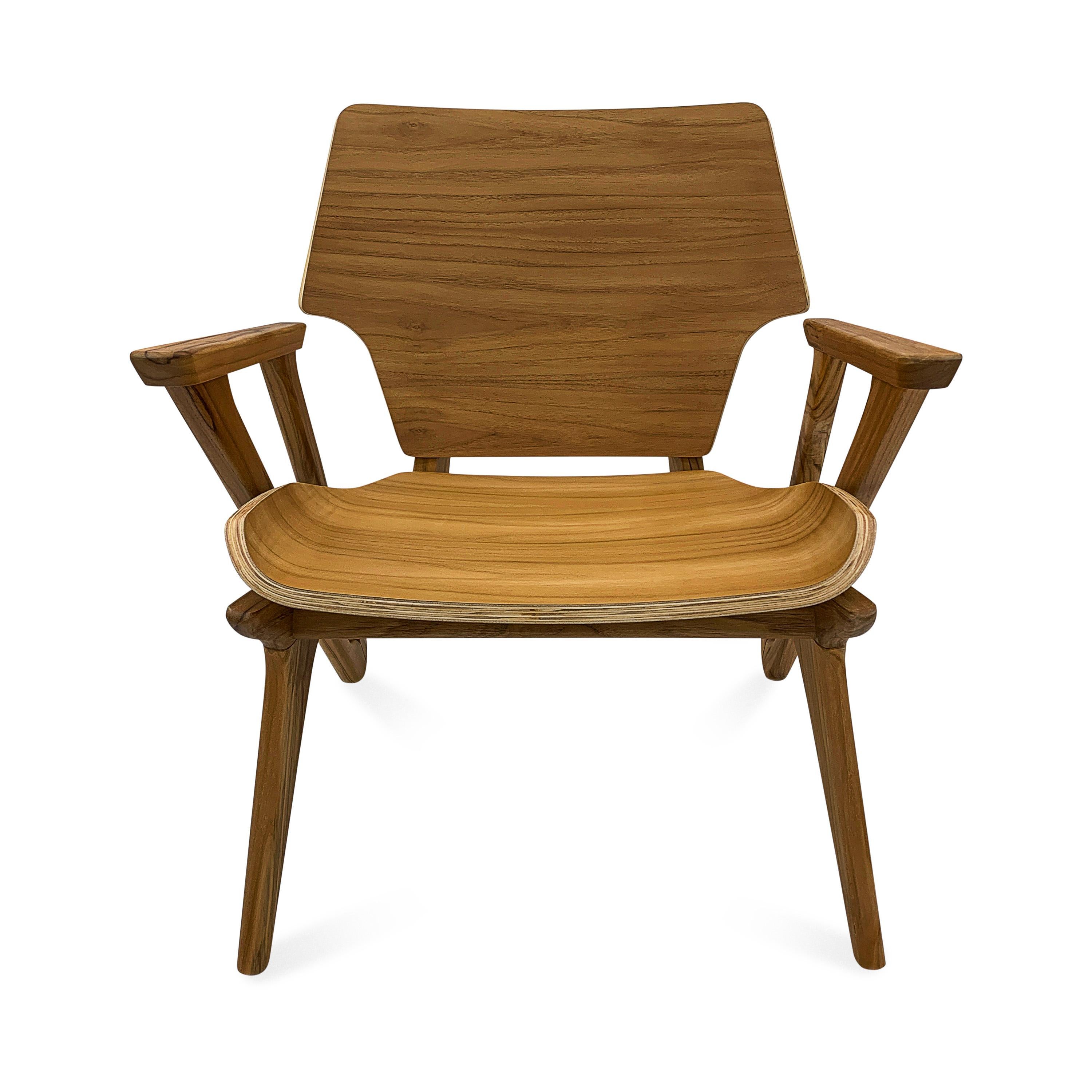 Brazilian Velo Armchair with Shaped Seat and Shaped Back in Teak Wood Finish For Sale