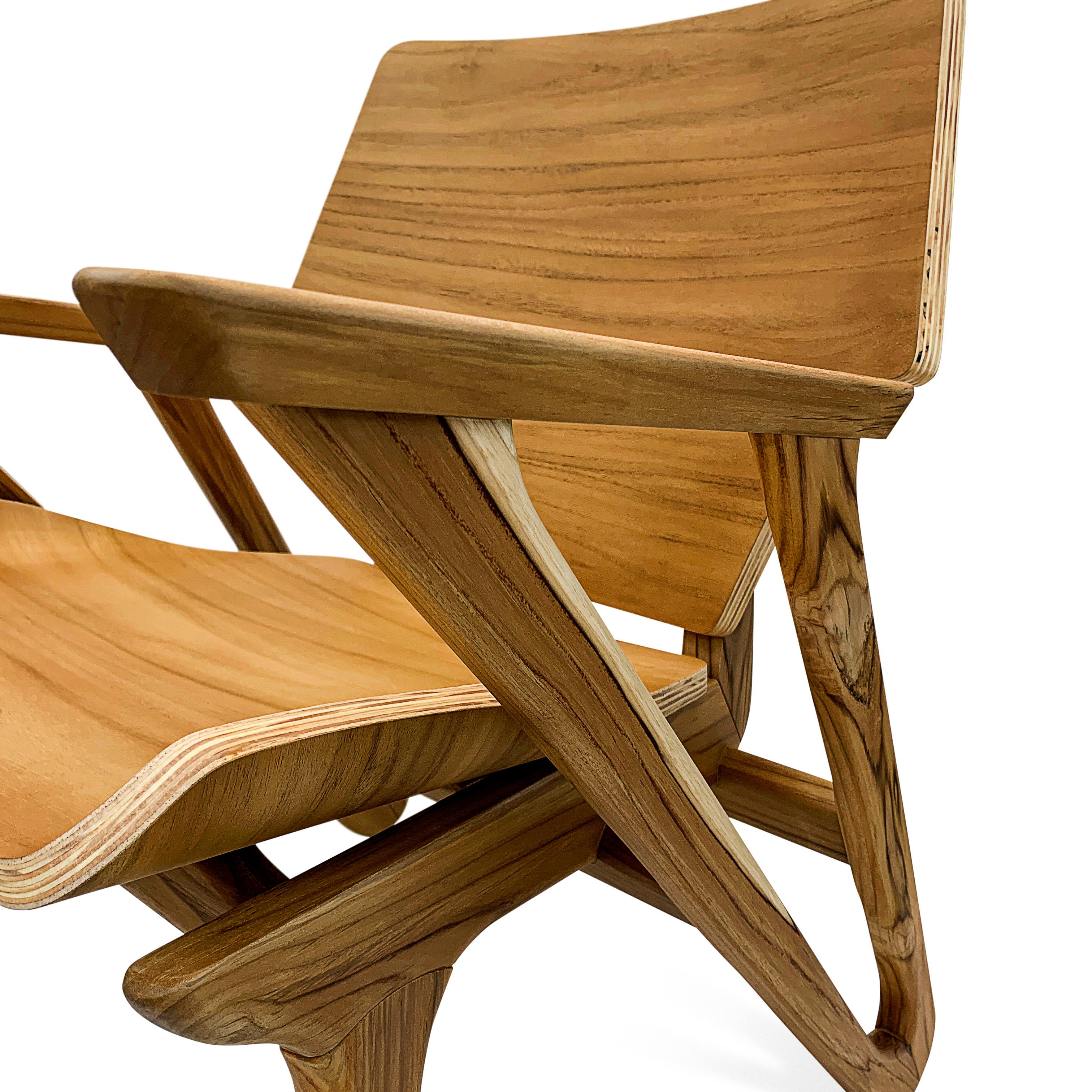 Contemporary Velo Armchair with Shaped Seat and Shaped Back in Teak Wood Finish For Sale