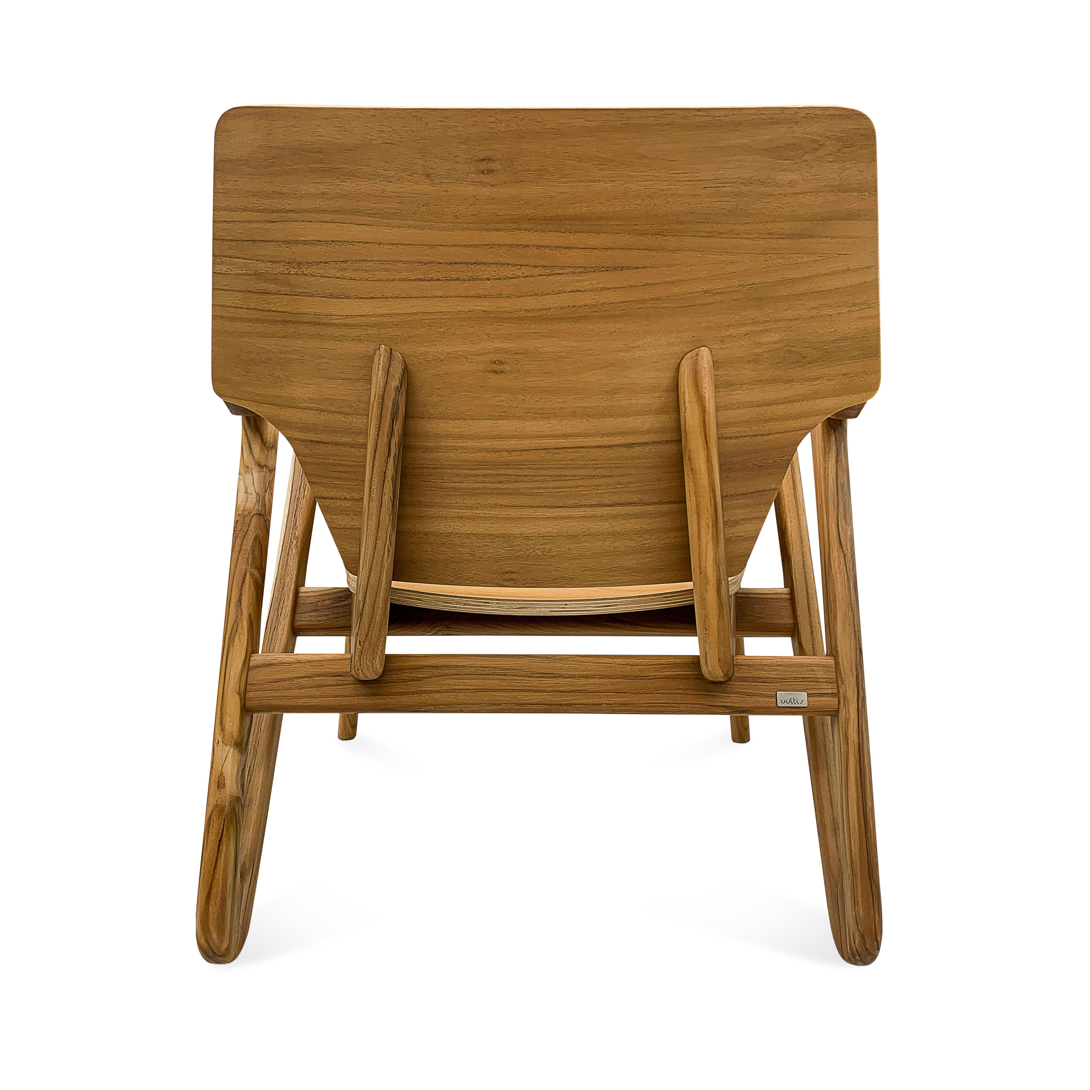 Velo Armchair with Shaped Seat and Shaped Back in Teak Wood Finish For Sale 1
