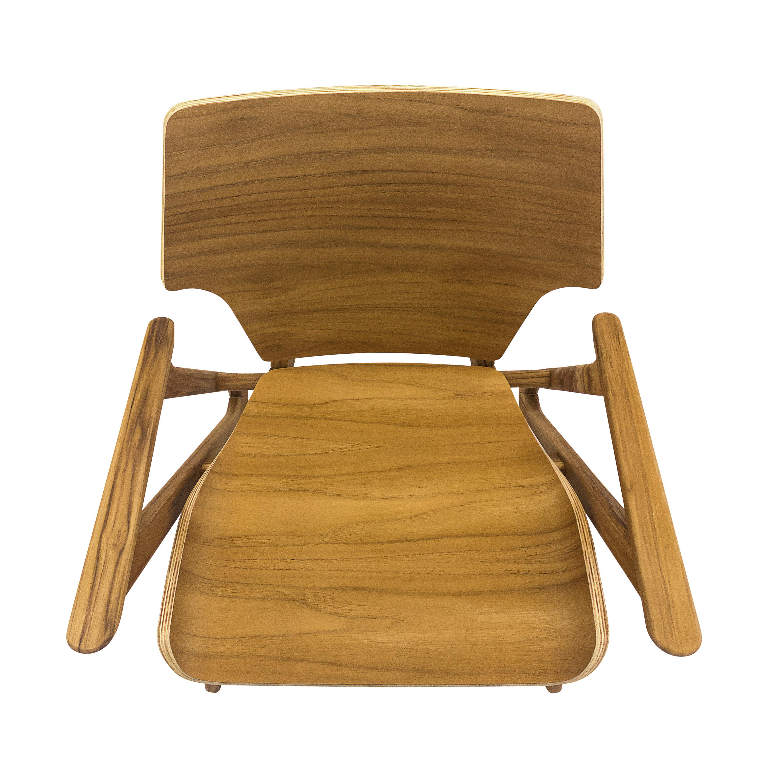 Velo Armchair with Shaped Seat and Shaped Back in Teak Wood Finish For Sale 2