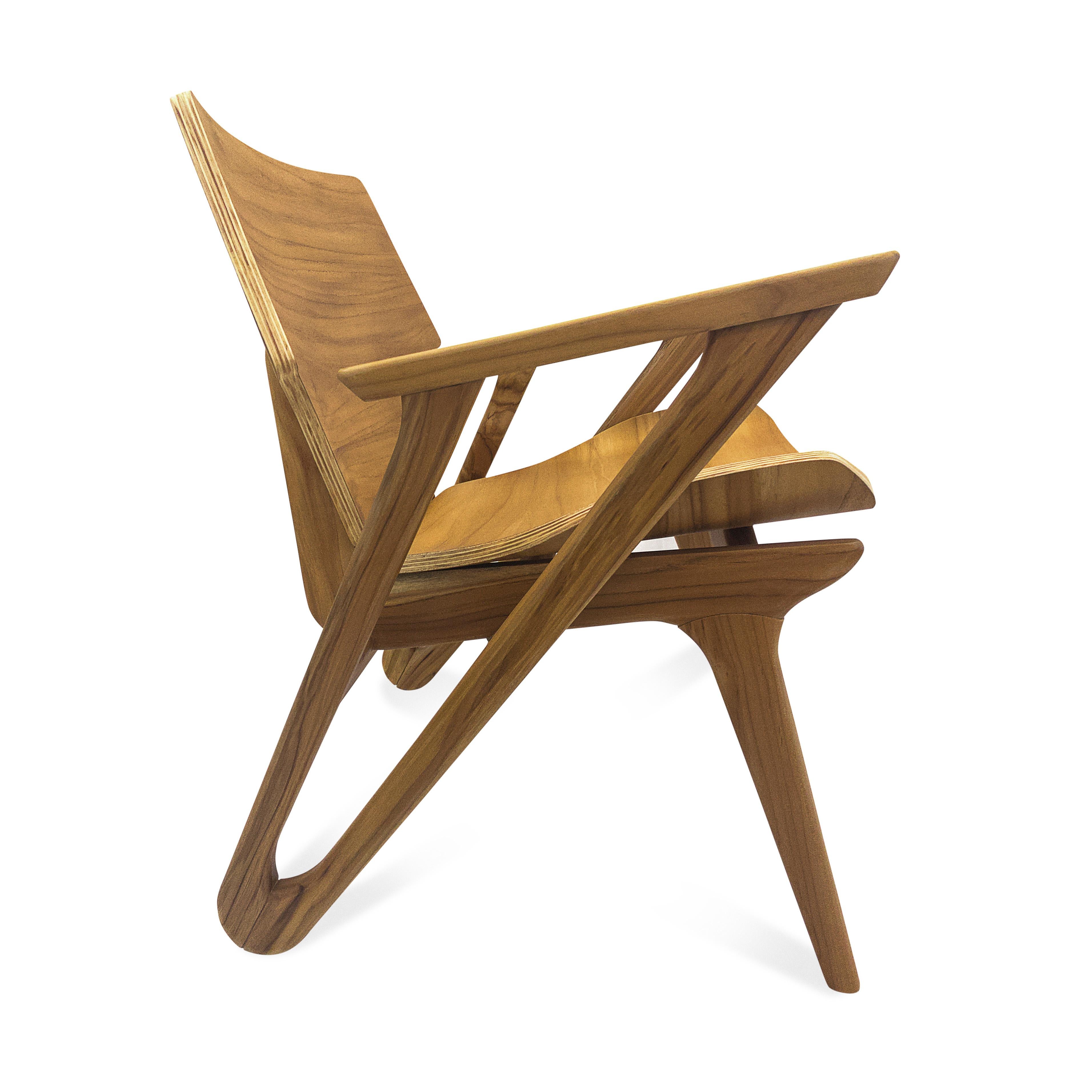 Velo Armchair with Shaped Seat and Shaped Back in Teak Wood Finish For Sale 3