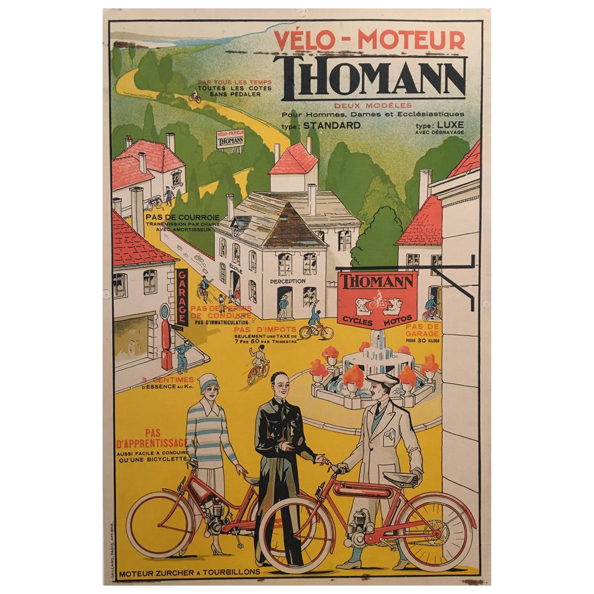 Original französisches Lithographieplakat „Velo – Moteur Thomann“, Mitte des 20. Jahrhunderts im Angebot