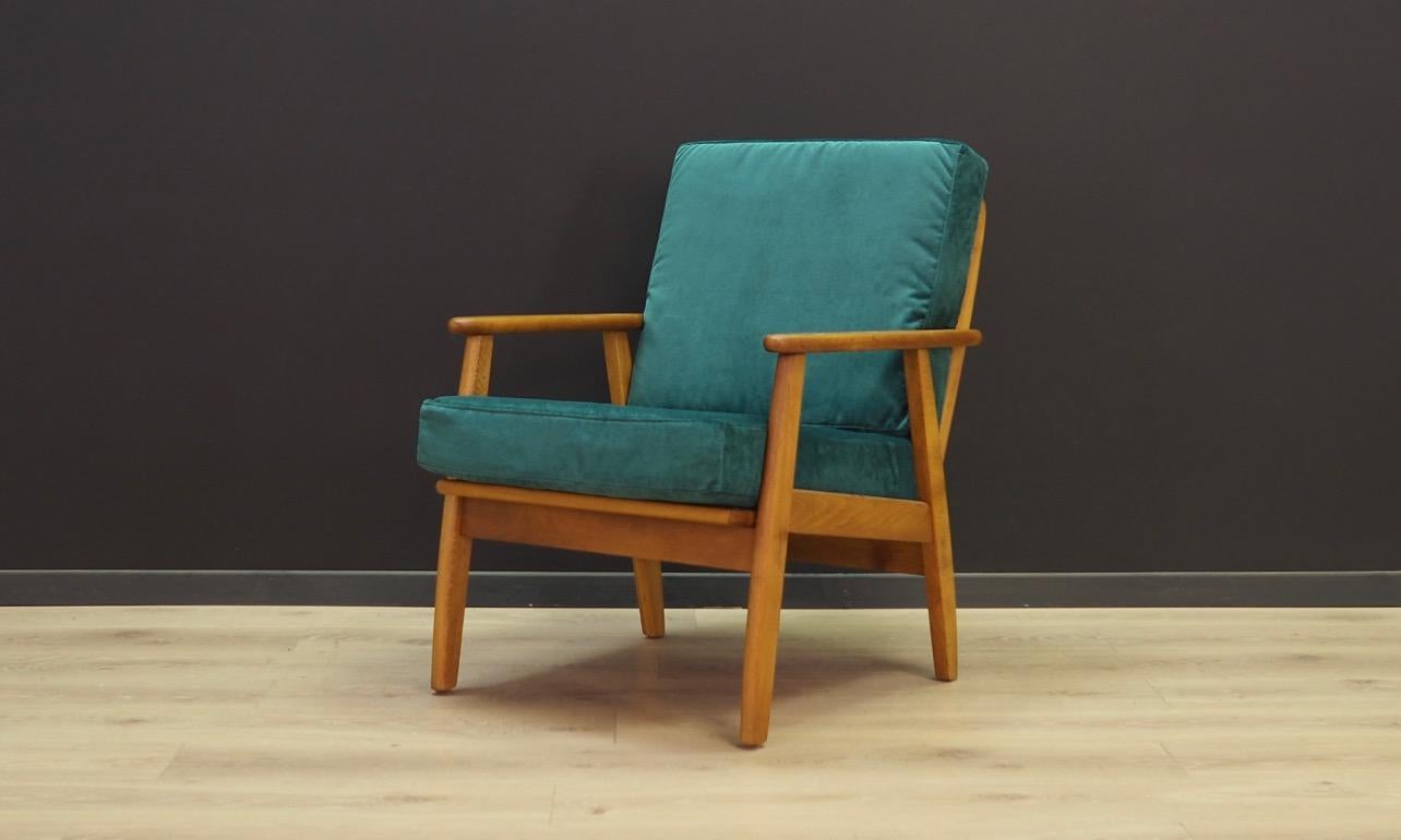 Mid-Century Modern Velour Green Armchair Retro Danish Design 1970s Vintage For Sale