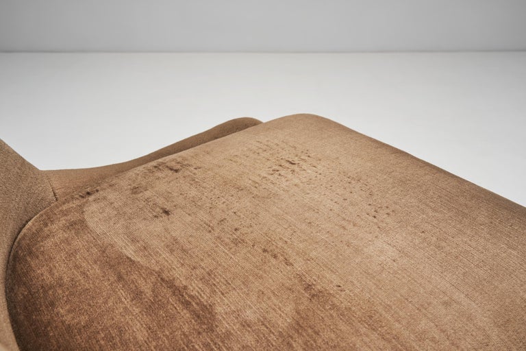 Velour Lounge Chairs with Solid Wood Legs, Europe, Ca 1950s at 1stDibs