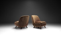 Velour Lounge Chairs with Solid Wood Legs, Europe ca 1950s