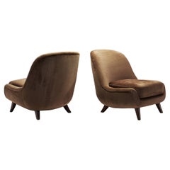 Velour Lounge Chairs with Solid Wood Legs, Europe ca 1950s