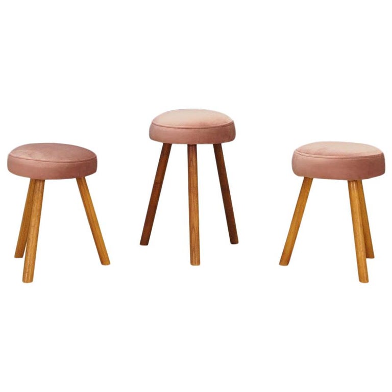 Velour Pink Footrests Vintage 1960s Danish Design For Sale at 1stDibs