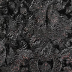 Velour Throw in Black with Black and Copper Satin Appliqué by Zuber