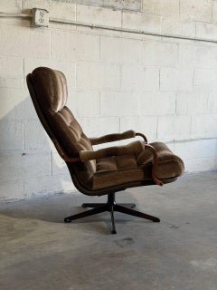 Velour Upholstered Swivel Lounge Chair Danish Mid-Century Modern 1970s