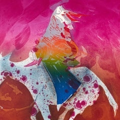 Veloy Joseph Vigil "Blue Roan", Abstract Lithograph of Native American on Horse