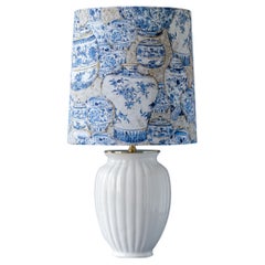 Velsen Delft Weiß Tischlampe, 1920er Jahre, New Chinoiserie Blau & Weiß Schirm