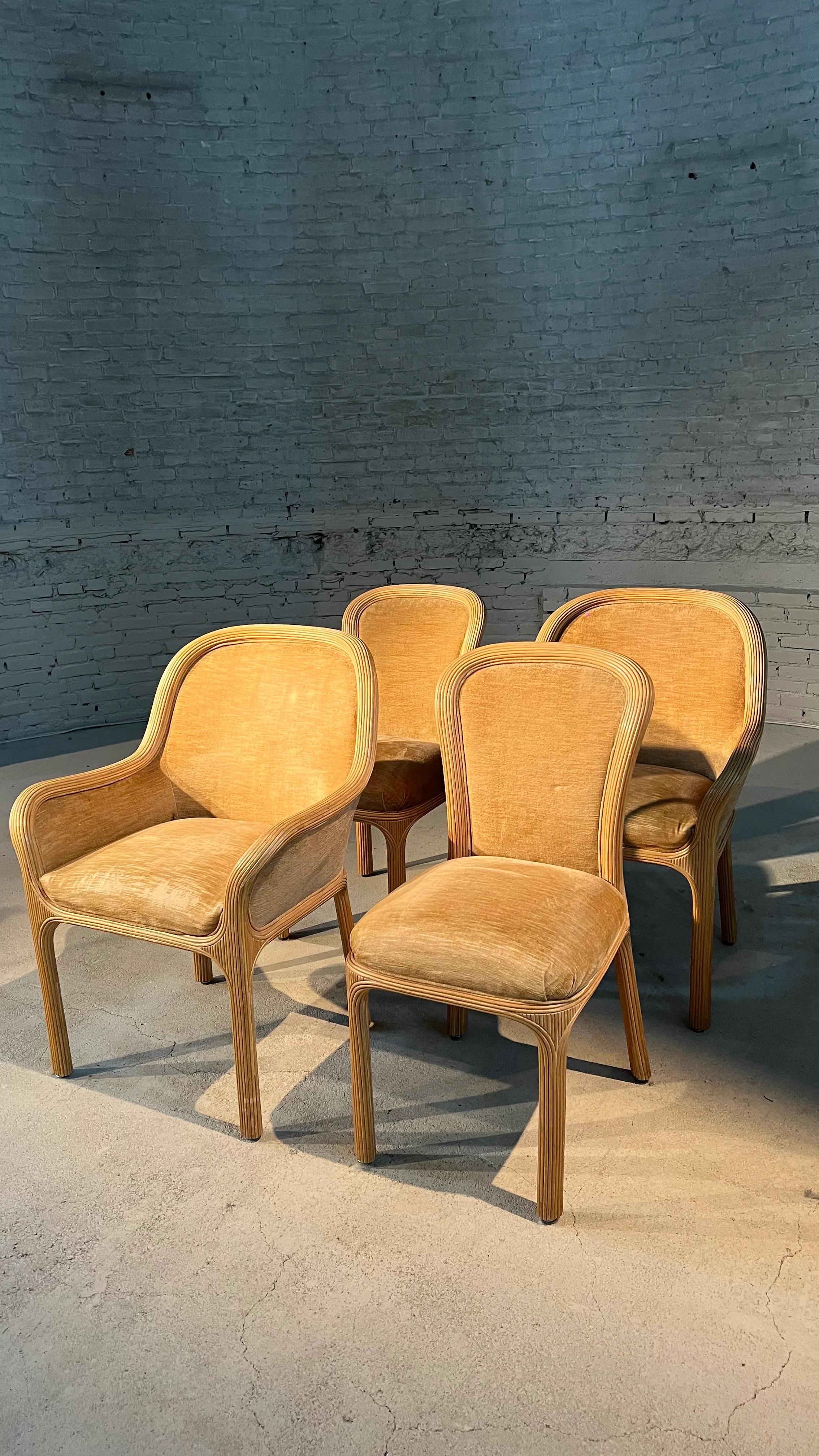 Velvet and Bamboo Dining Chairs by Karl Rausch for Baker In Good Condition In BREDA, NL