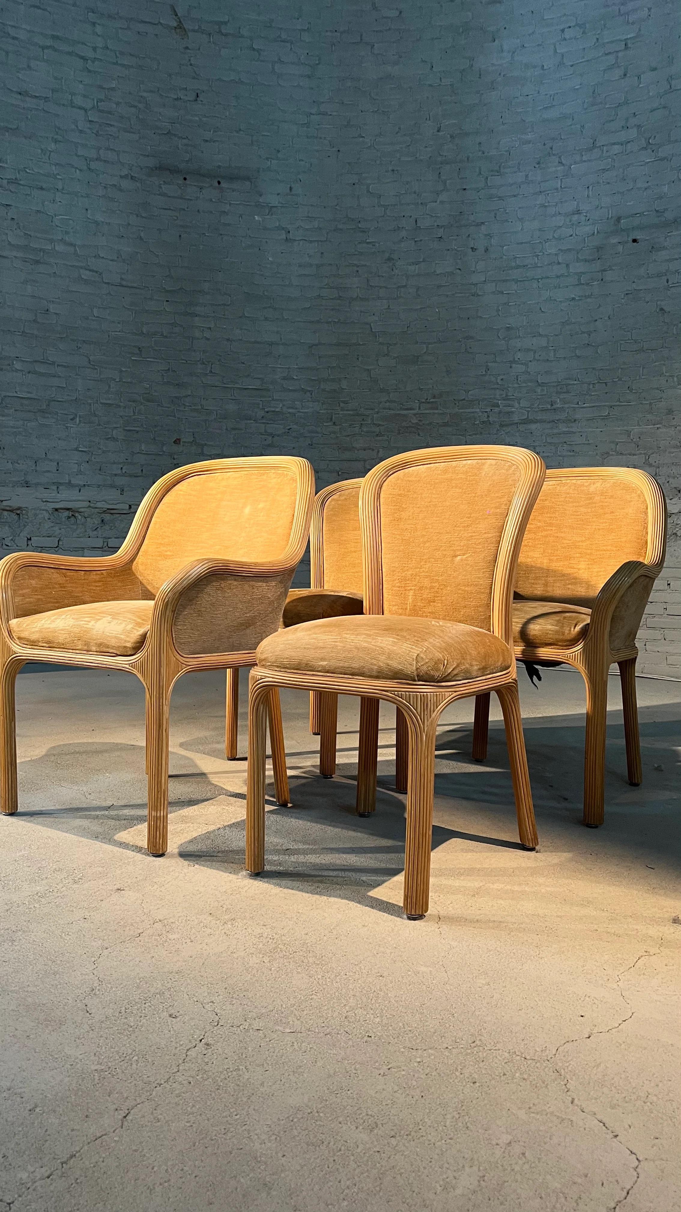 Late 20th Century Velvet and Bamboo Dining Chairs by Karl Rausch for Baker