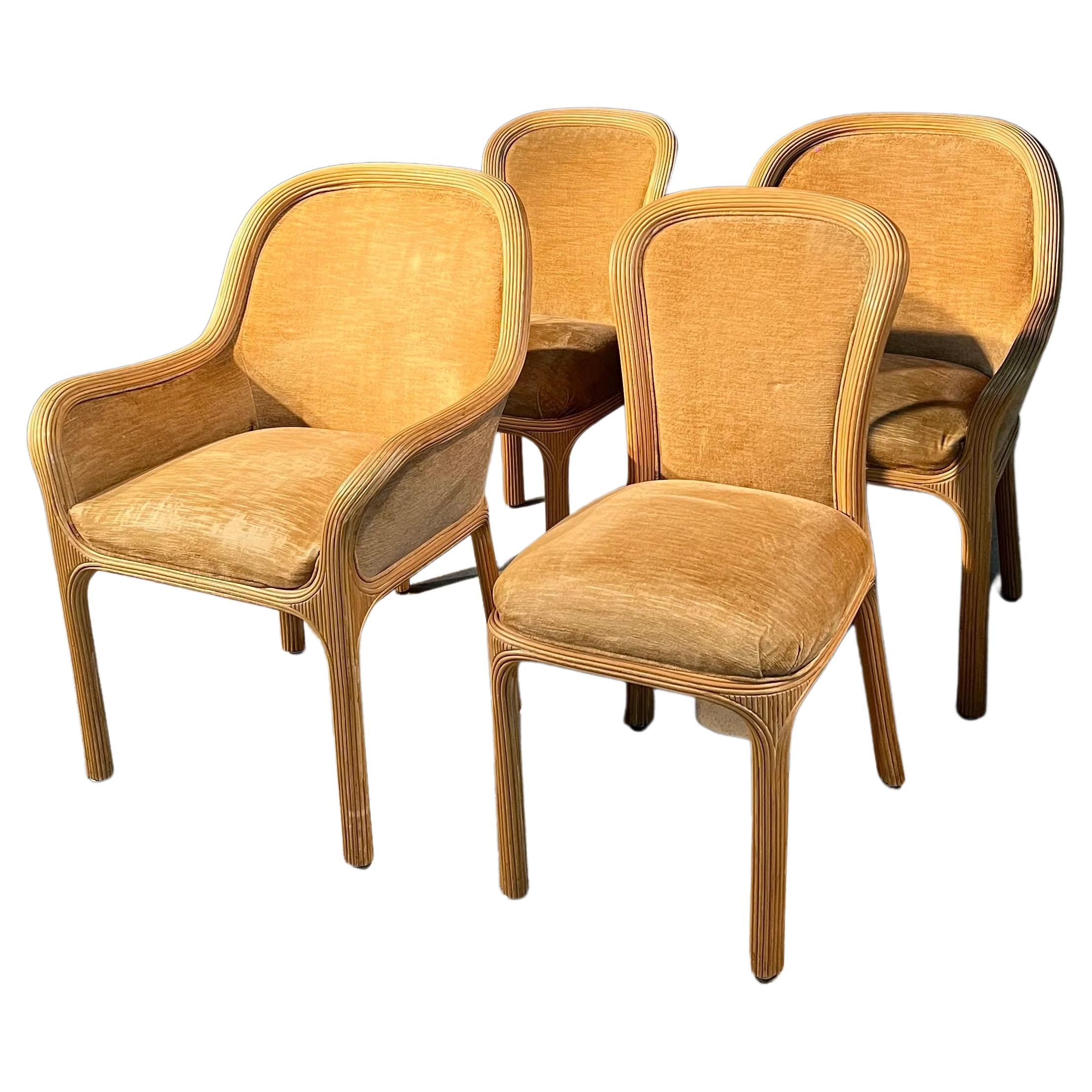 Velvet and Bamboo Dining Chairs by Karl Rausch for Baker