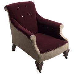 Velvet and Burlap Library Armchair, circa 1890