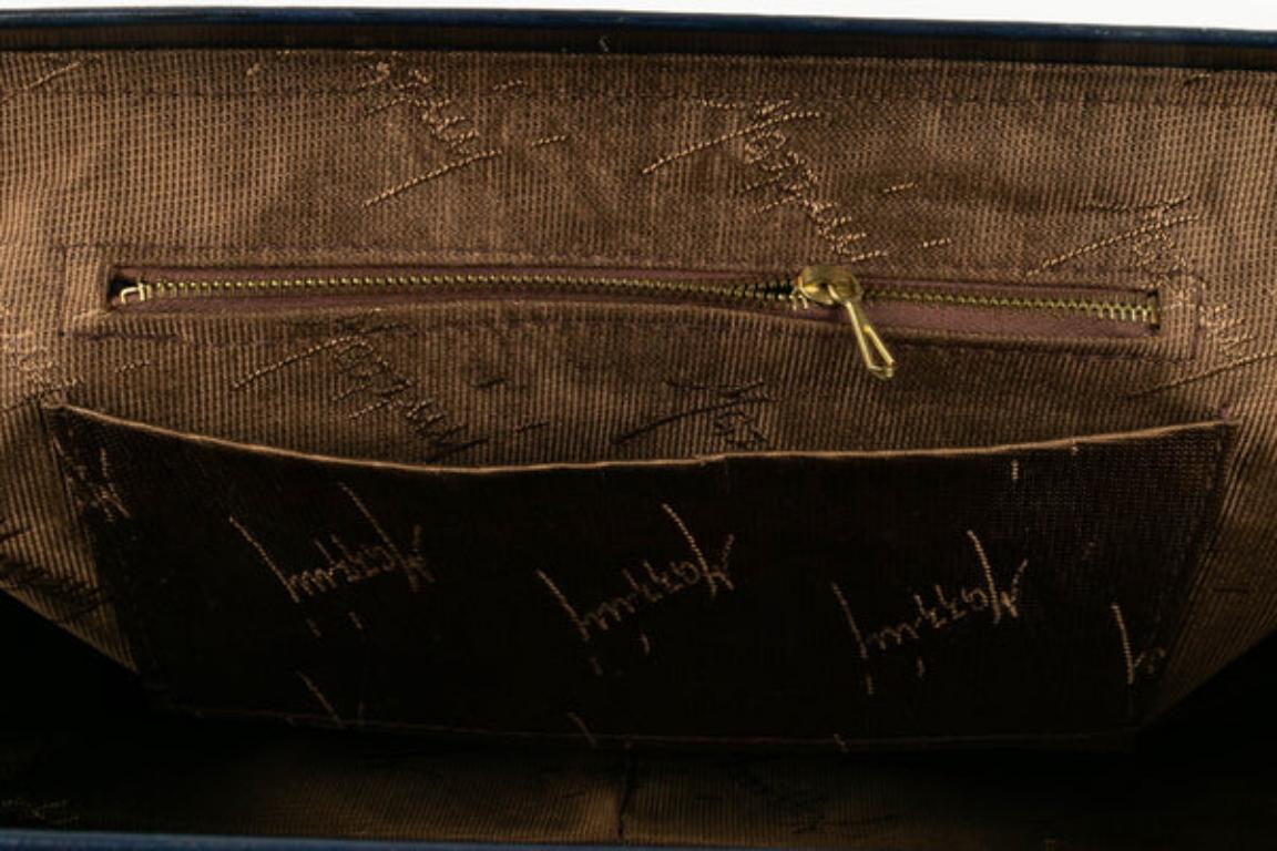 Sac en velours et cuir bleu foncé en vente 5
