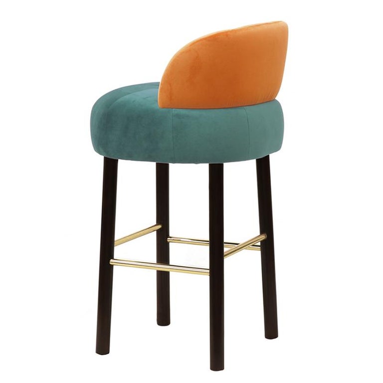 Midcentury Modern Velvet and Dark Wenge Majestic BarStool Handcrafted and  Custom For Sale at 1stDibs | orange velvet bar stools