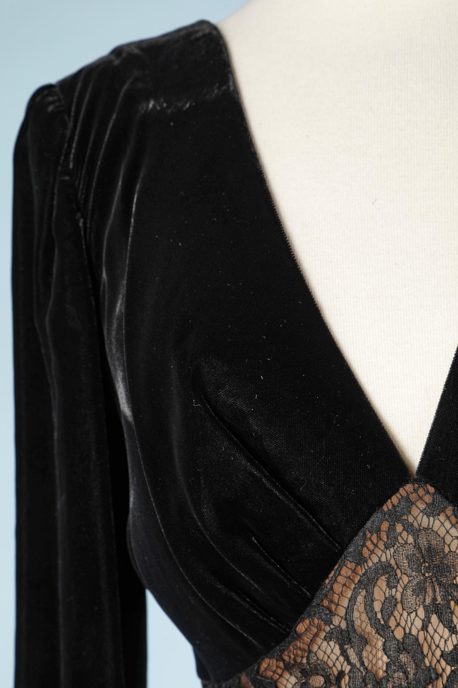 Black Velvet and lace black evening dress Yves Saint Laurent Rive Gauche For Sale