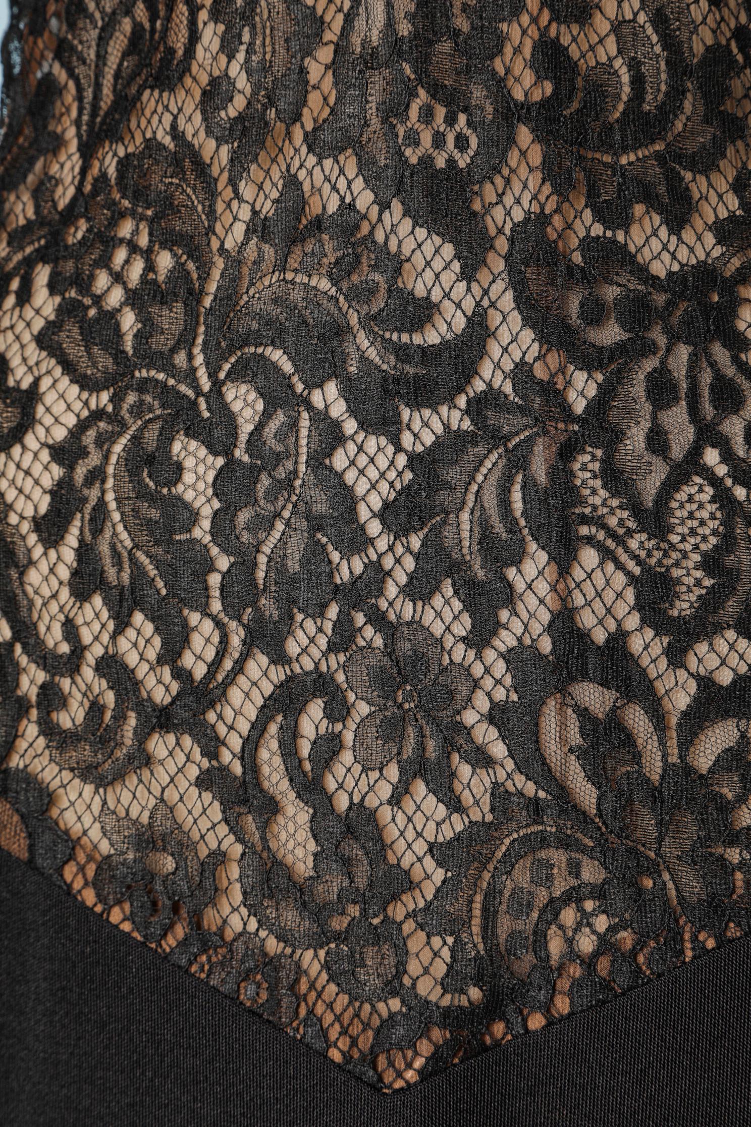Velvet and lace black evening dress Yves Saint Laurent Rive Gauche In Excellent Condition For Sale In Saint-Ouen-Sur-Seine, FR