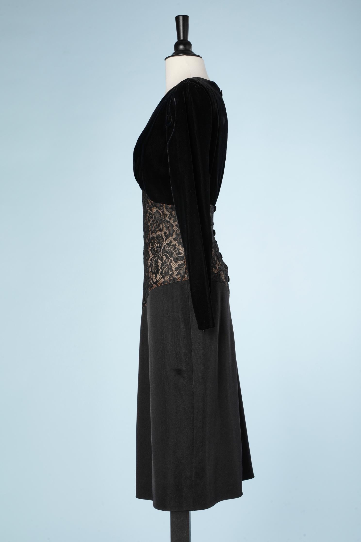 Women's Velvet and lace black evening dress Yves Saint Laurent Rive Gauche  For Sale