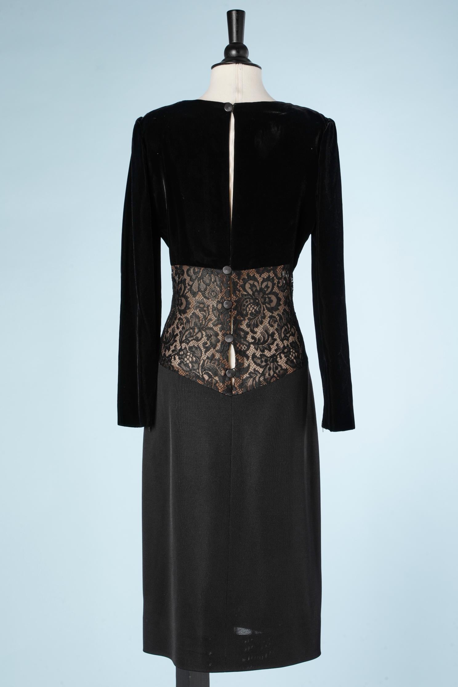 Velvet and lace black evening dress Yves Saint Laurent Rive Gauche  For Sale 1