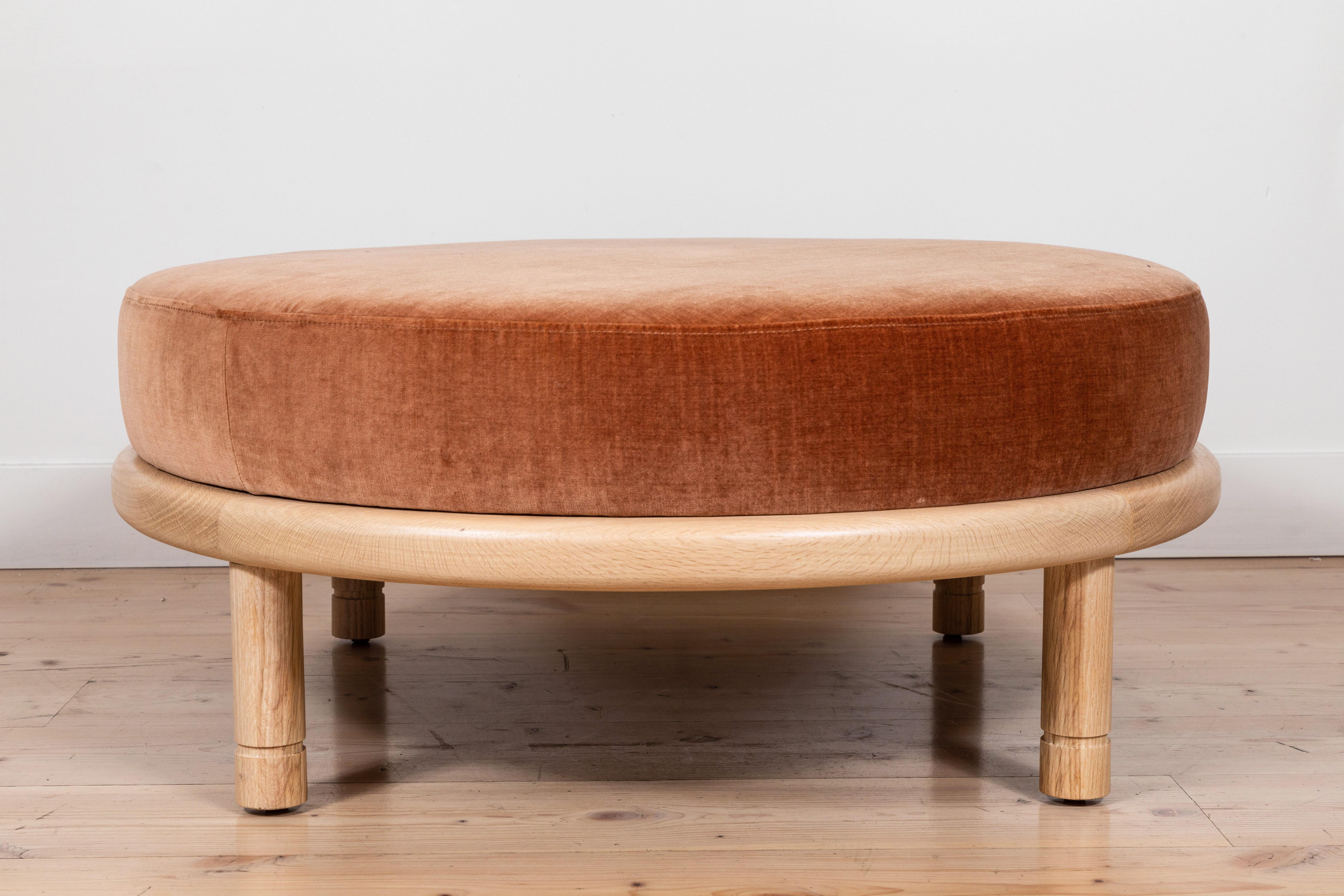 Turned Velvet and Natural Oak Moreno Ottoman by Lawson-Fenning
