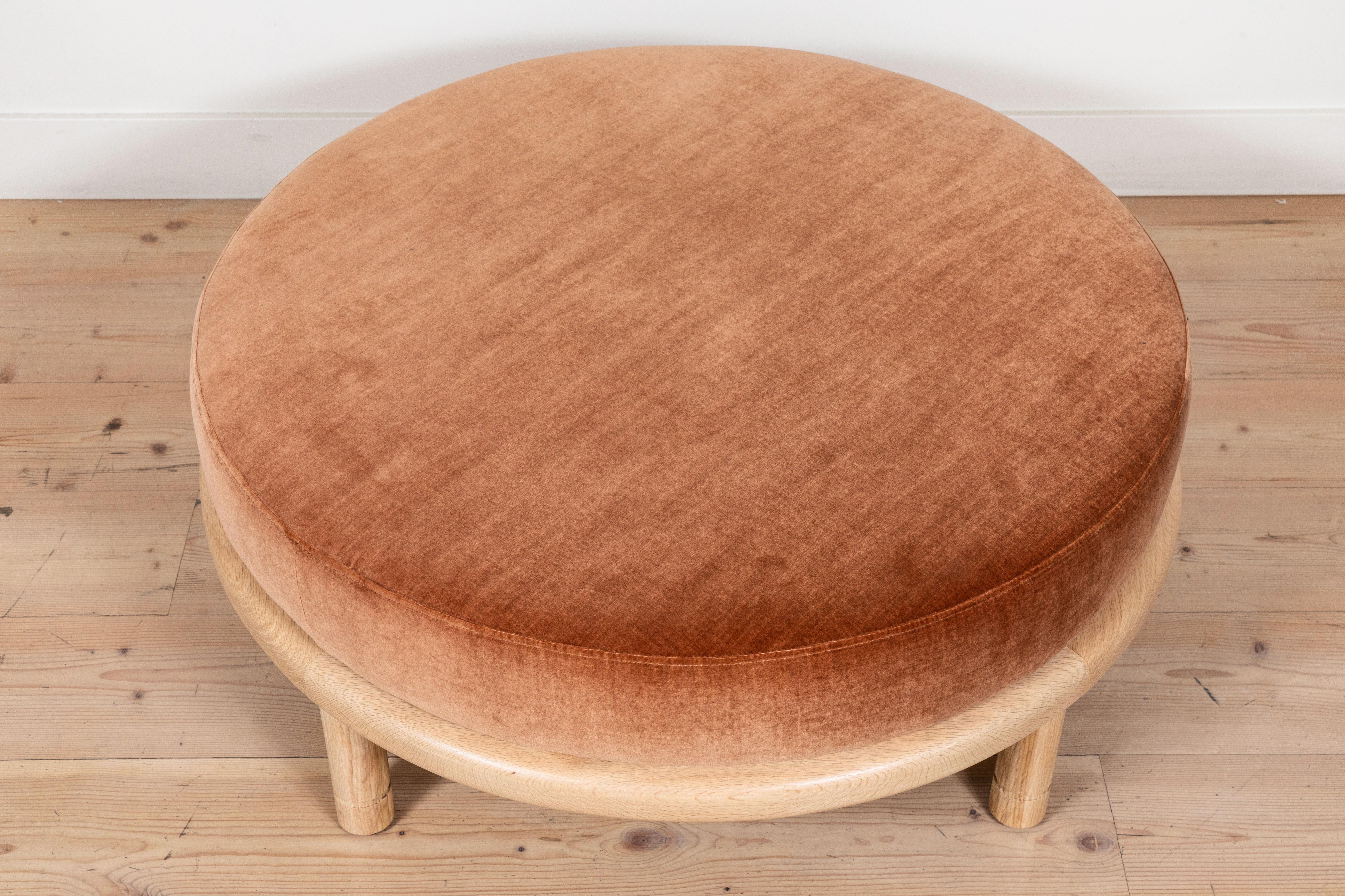 Velvet and Natural Oak Moreno Ottoman by Lawson-Fenning In New Condition In Los Angeles, CA