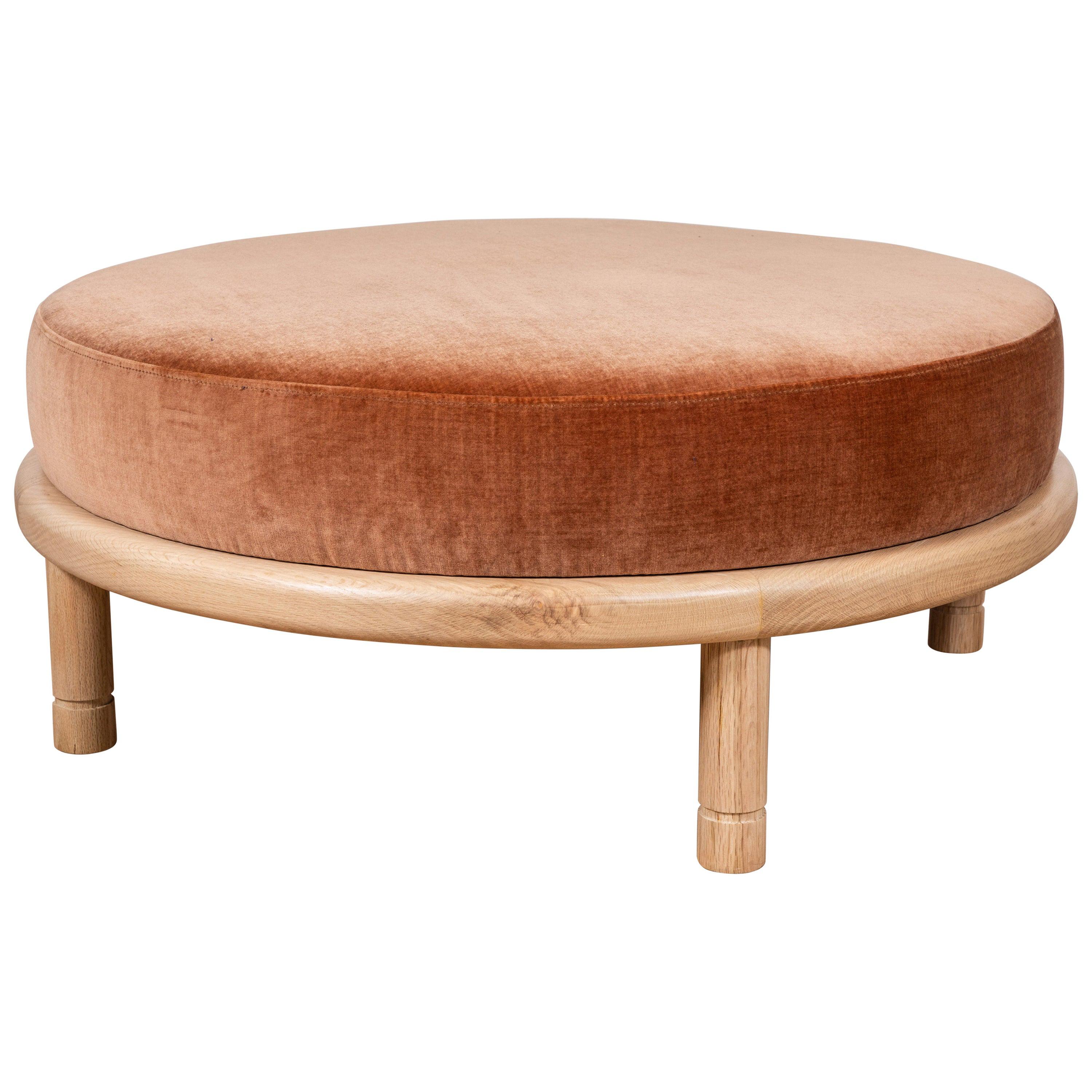 Velvet and Natural Oak Moreno Ottoman by Lawson-Fenning