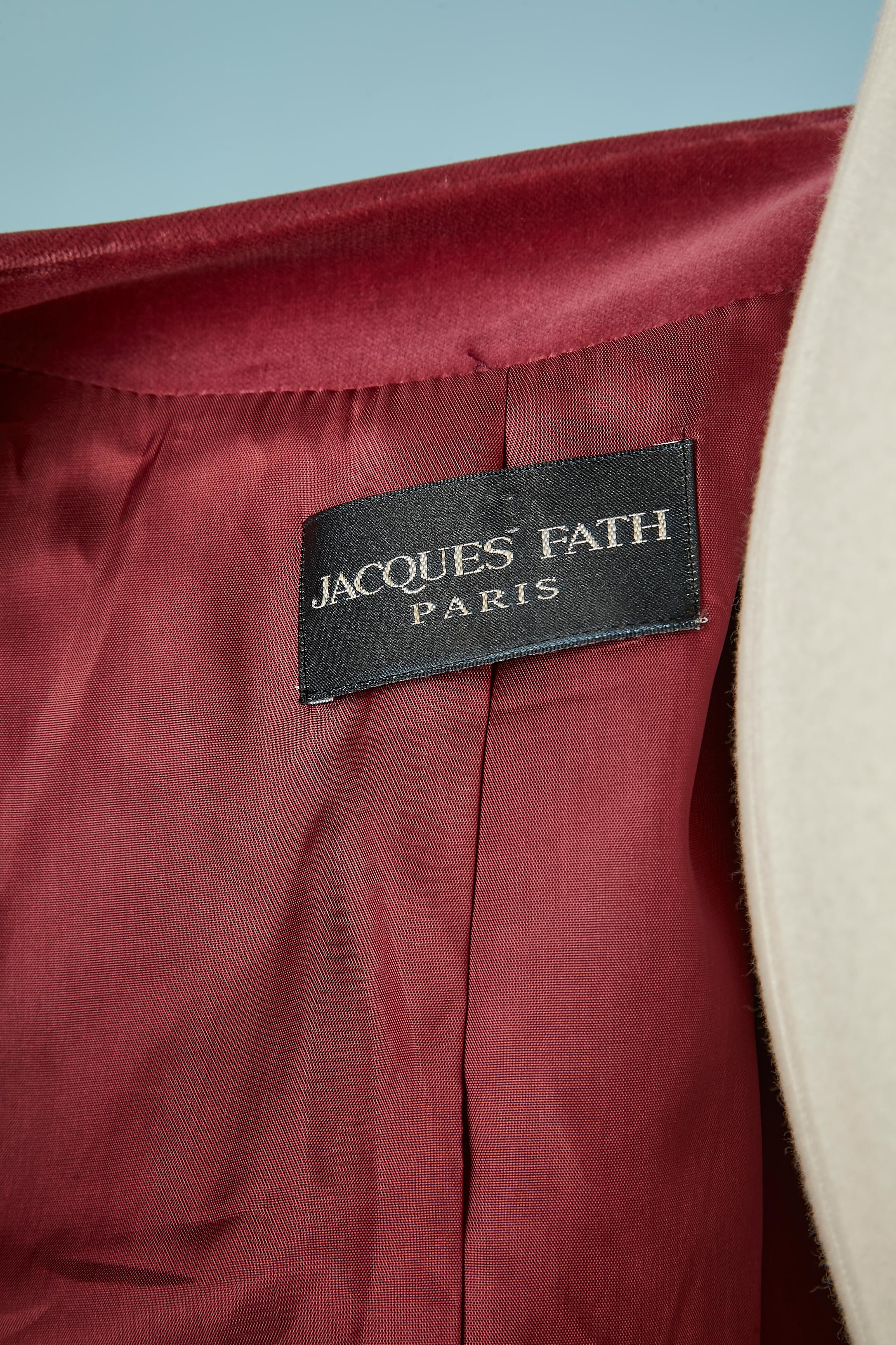 Velvet and padded silk burgundy evening skirt-suit Jacques Fath Circa 1980's  For Sale 3
