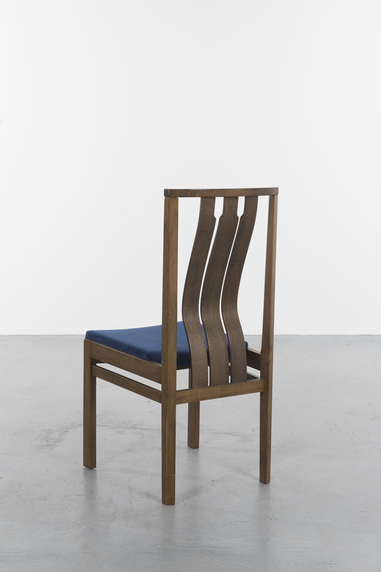 Velvet and Walnut Dining Chairs, 1960s, Danish Design 3