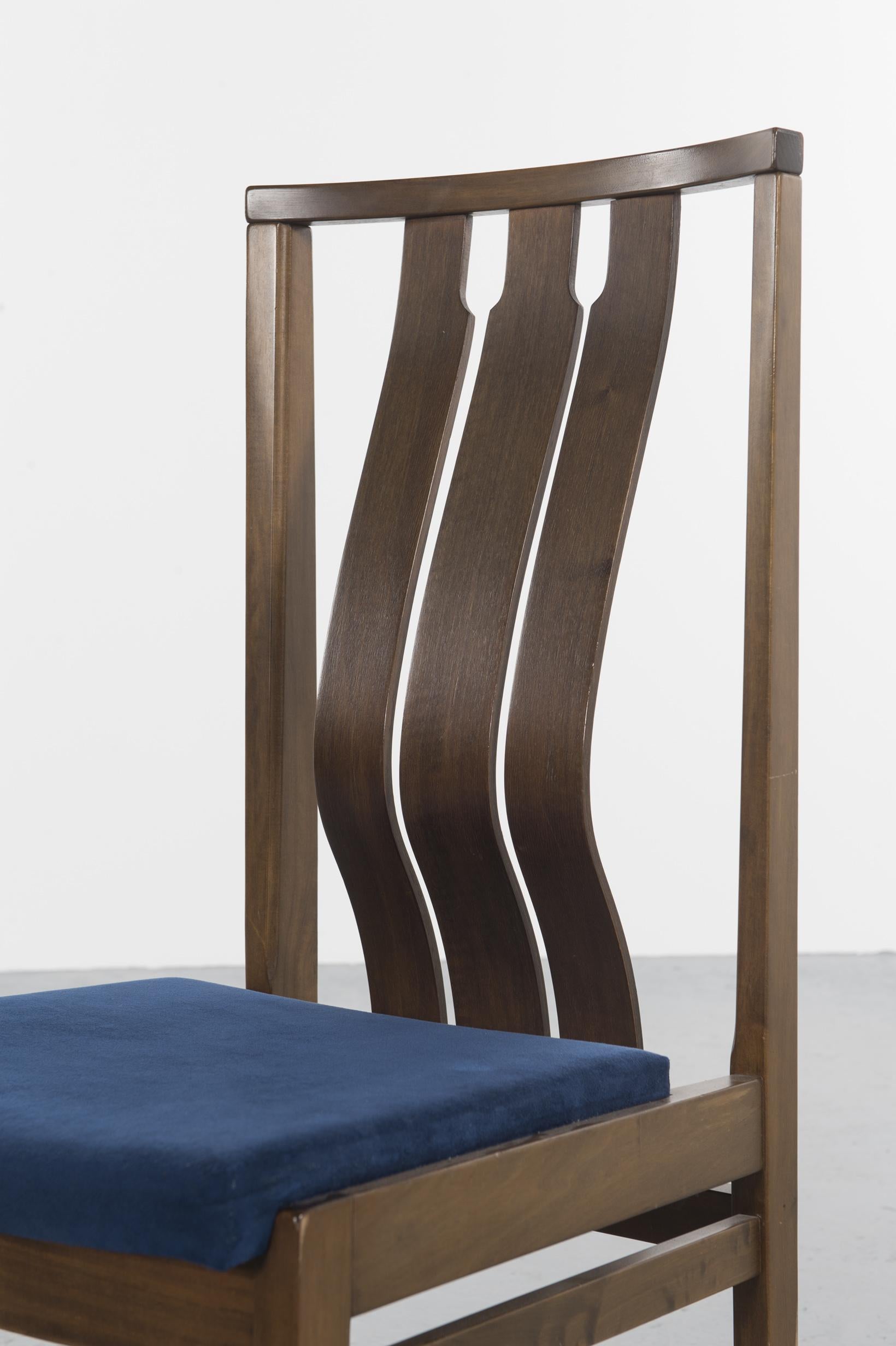 Velvet and Walnut Dining Chairs, 1960s, Danish Design 4