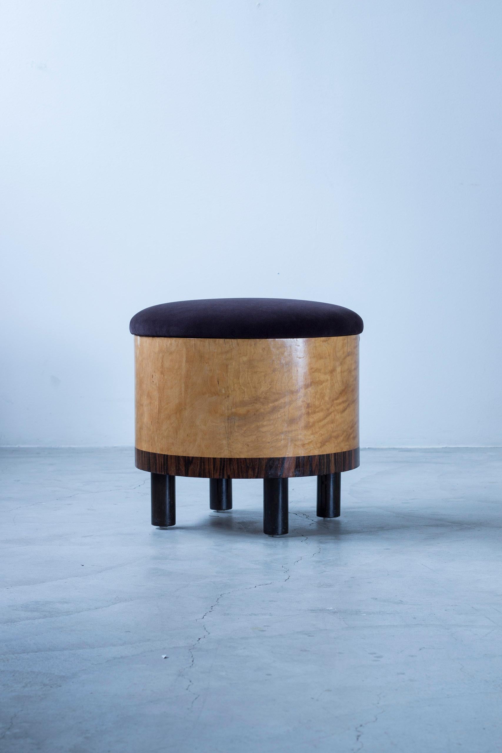 Velvet and Zebrano Art Deco Ottoman in the style of Otto Schulz, Sweden 1920-30s en venta 1